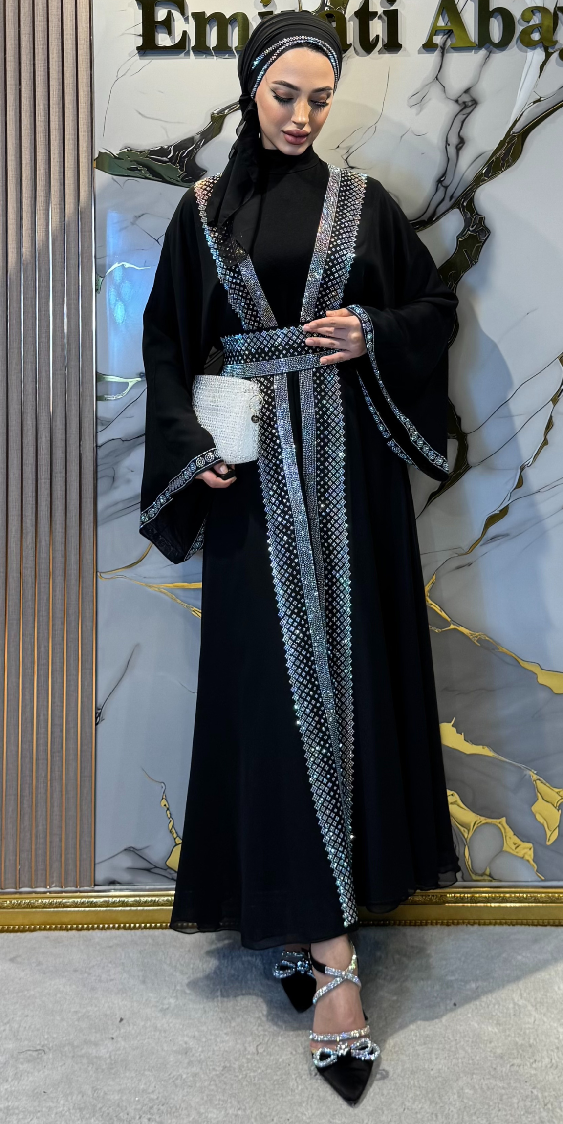 TM76 JSB – Swarovski Taş İşlemeli 4 Parça Signature Abaya Seti