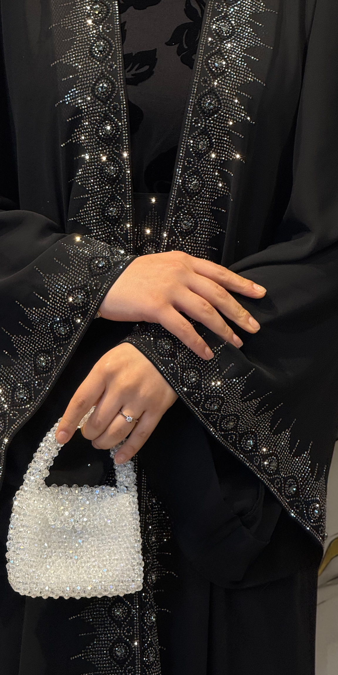Black Traditional Suit with Hematite Stone and Flock Print | LY43 HSB