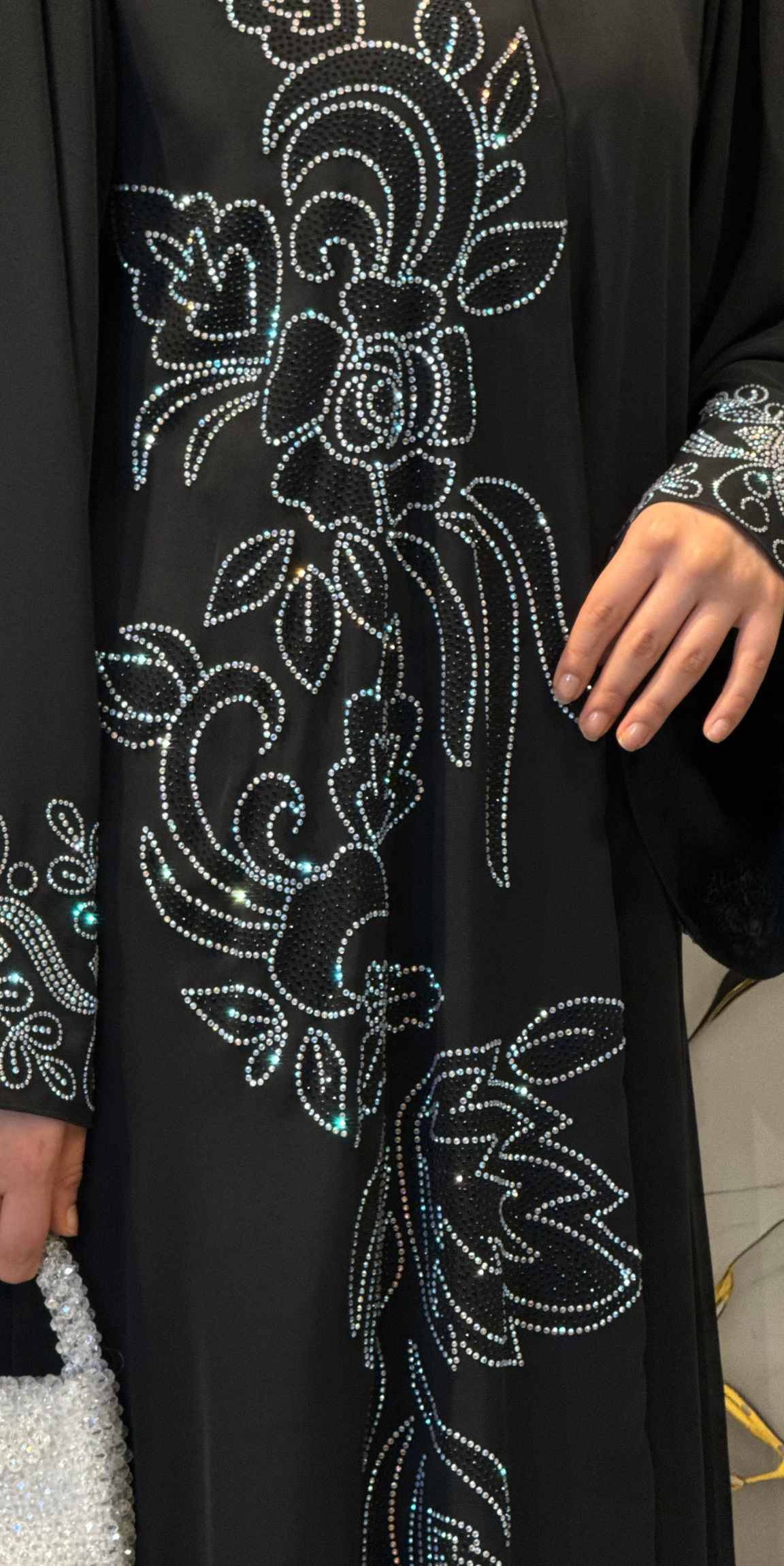 JanJan Embellished Flower Patterned Black Chiffon Abaya Scarf Included | TM70 JSB