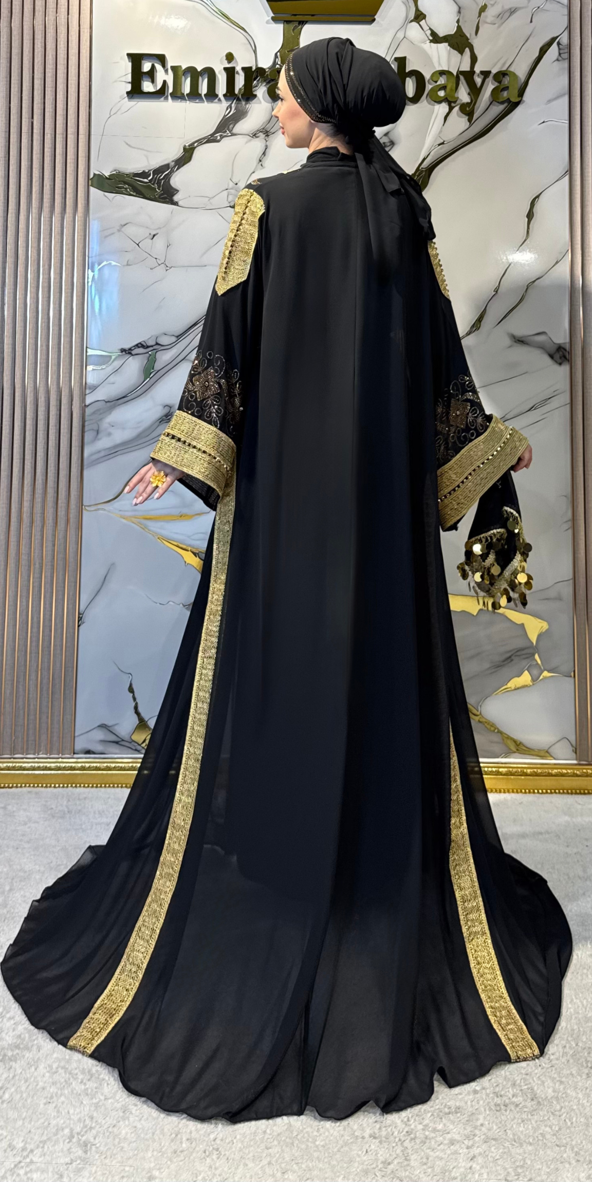 Premium Golden Swarovski Korean Chiffon Abaya Set