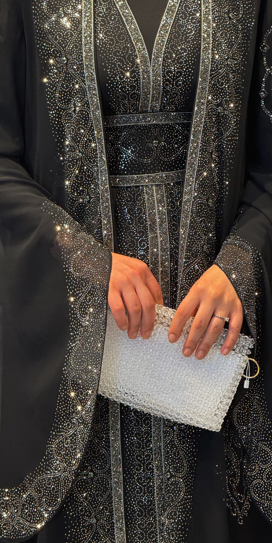 Starlit Noir Hematite Stone Embellished Traditional Abaya | WS57 HSB