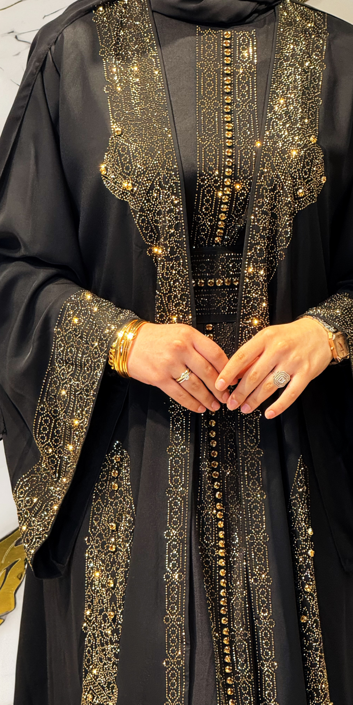 Gold Payetli Taşlı Siyah Dubai 4'lü Yöresel Takım | LY49 GSB