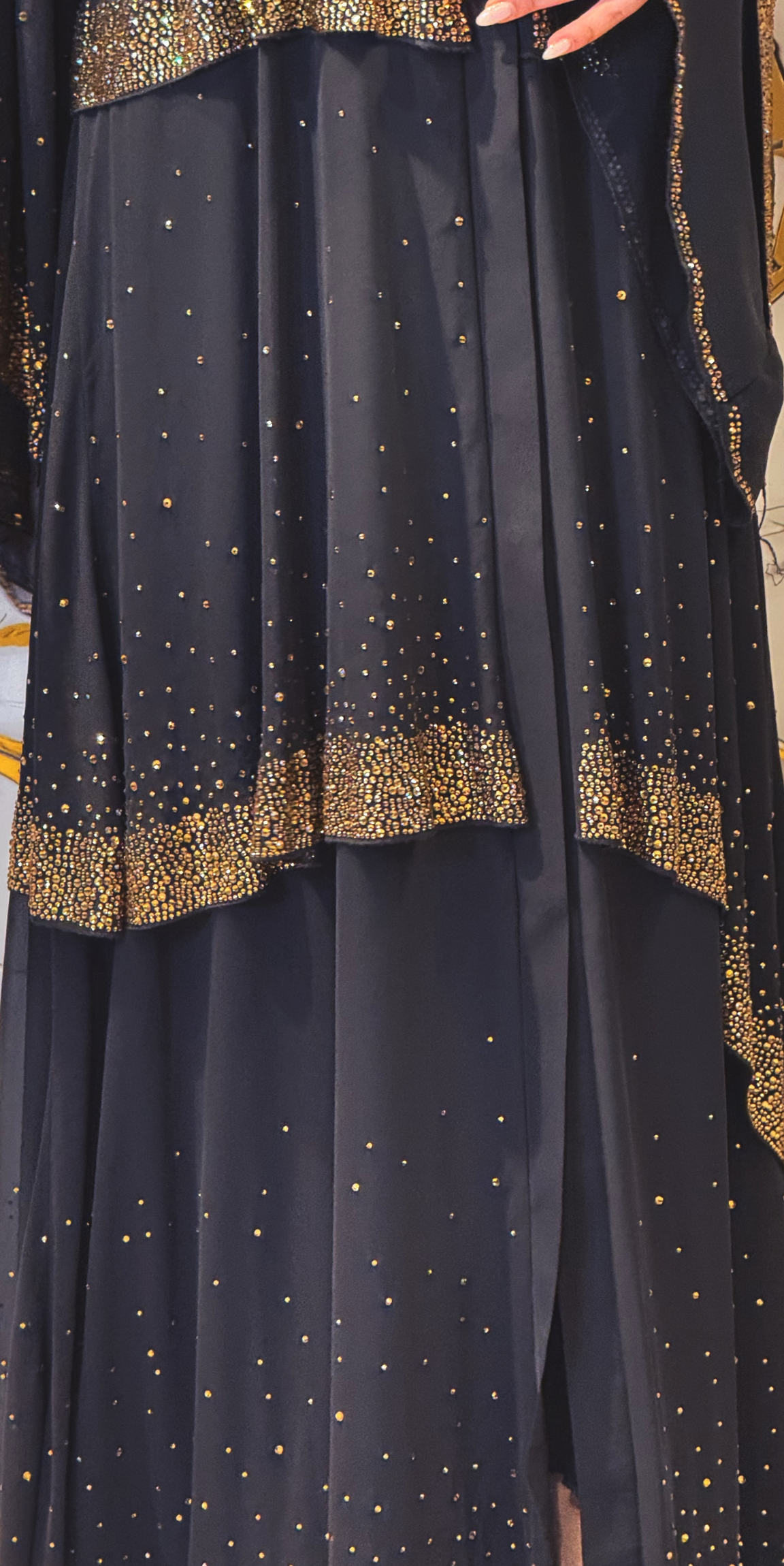 Gold Taşlı Katmanlı Siyah Şık Abaya TM34 GSB