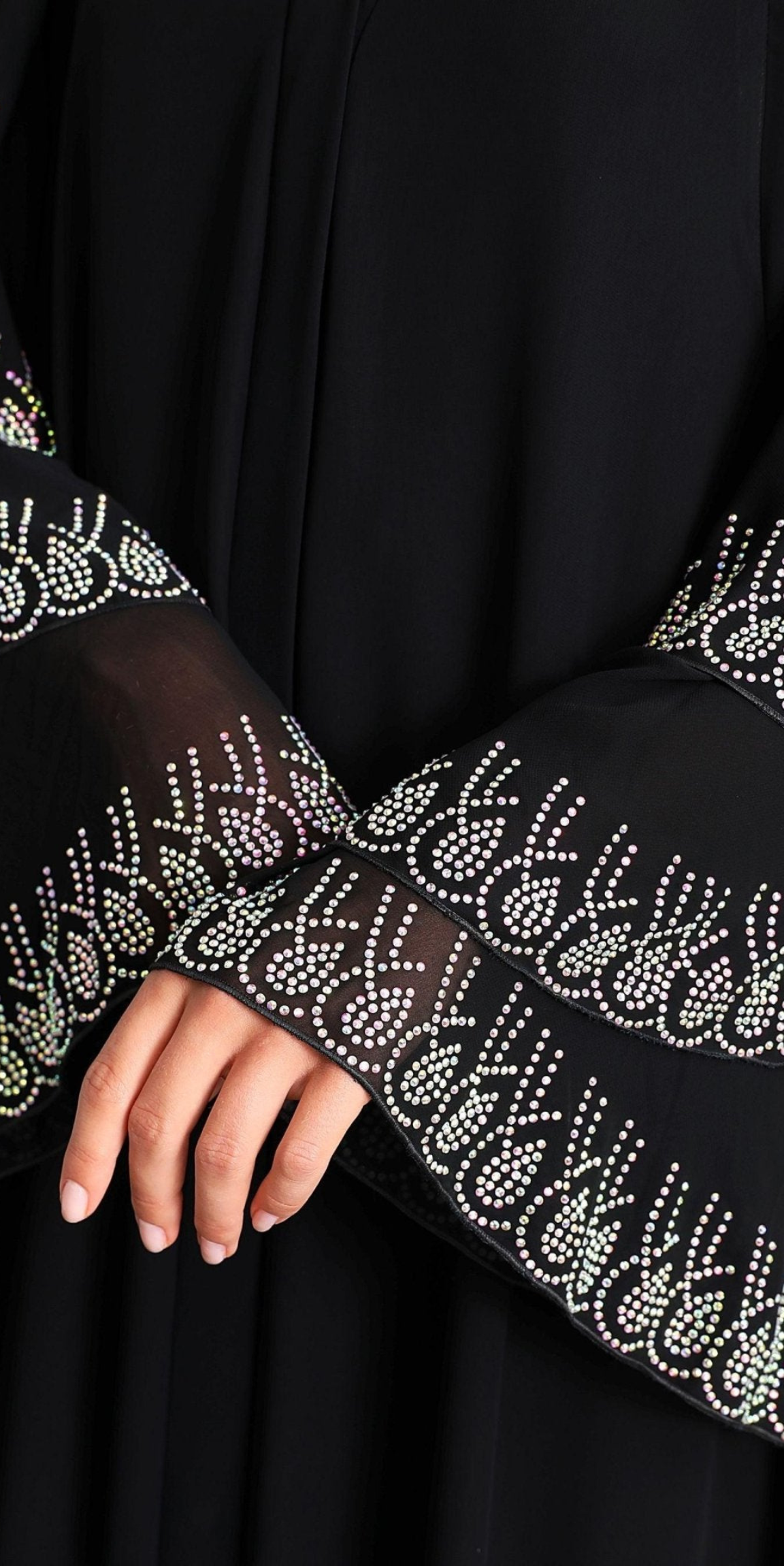 Etek Uçları Swarovski Taşlı Abaya