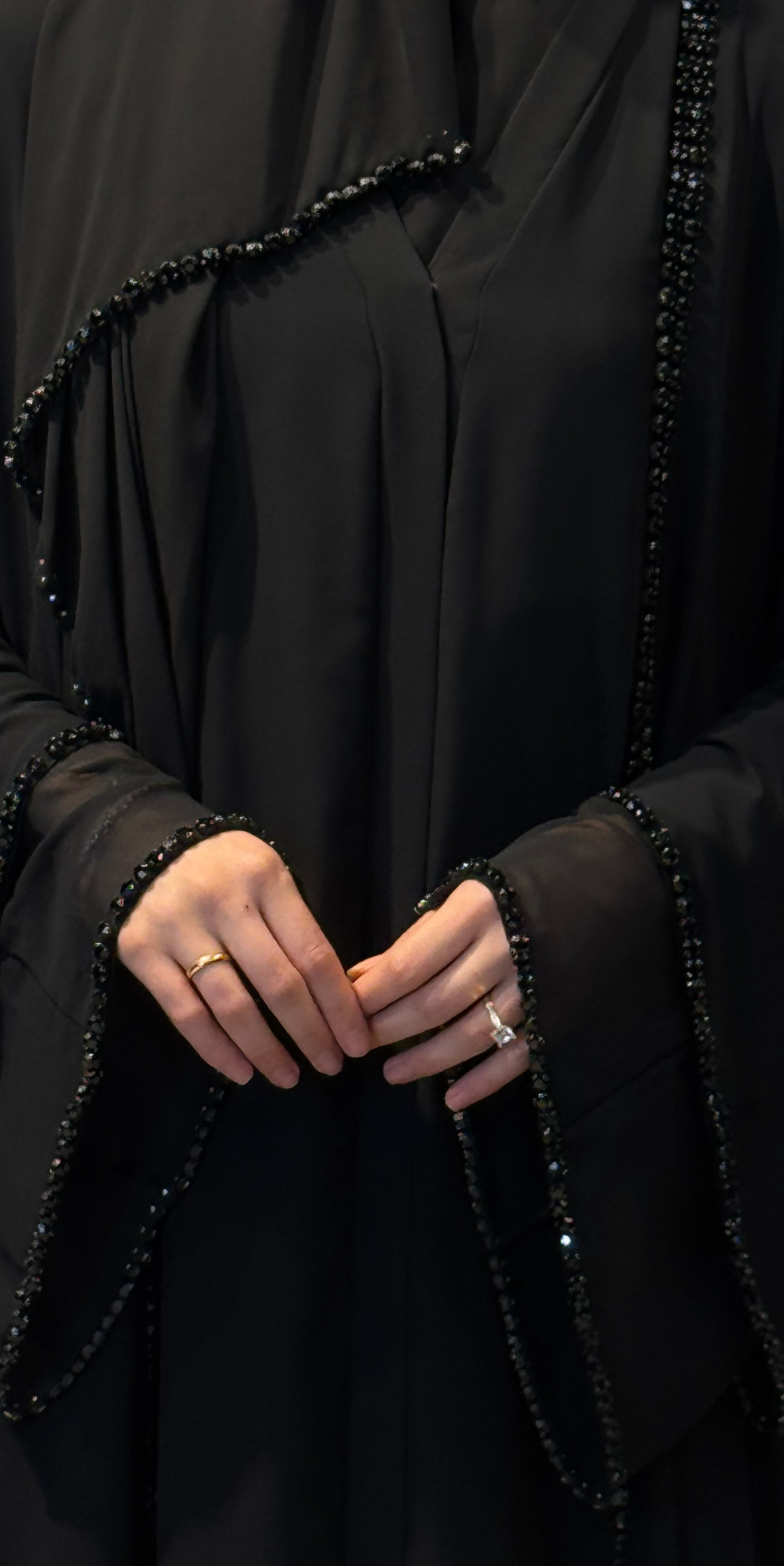 Black Abaya with Front Slit and Stone Embellishing Chiffon - Elegant Luxury Model TM06 C BSB