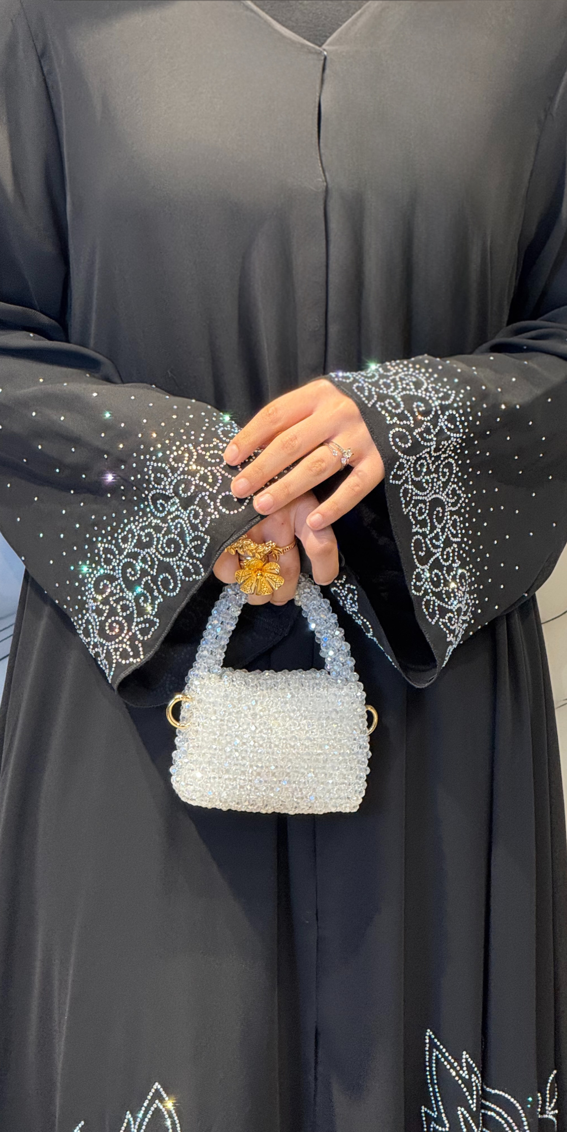 Sparkling Waltz Patterned Chiffon Stone Abaya