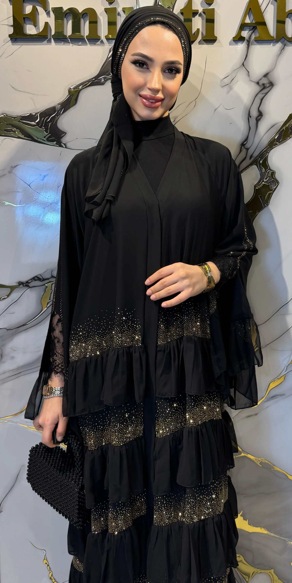 Gold Embellished Layered Dubai Abaya | WS05 GSB