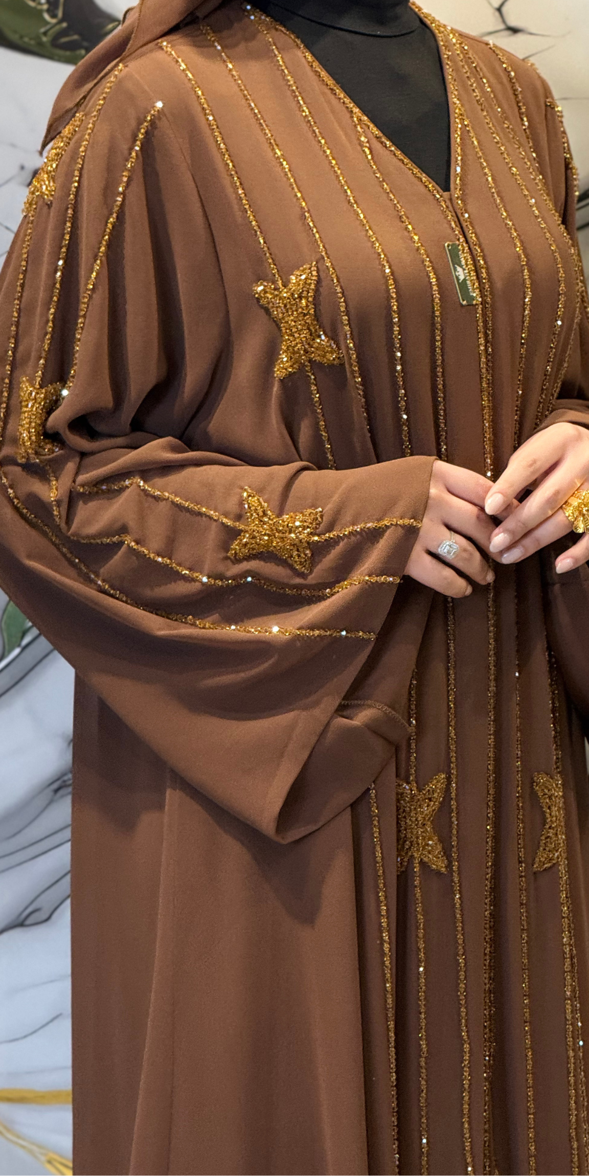 Luxury Handmade Dubai Style Abaya with Gold and Swarovski Crystals