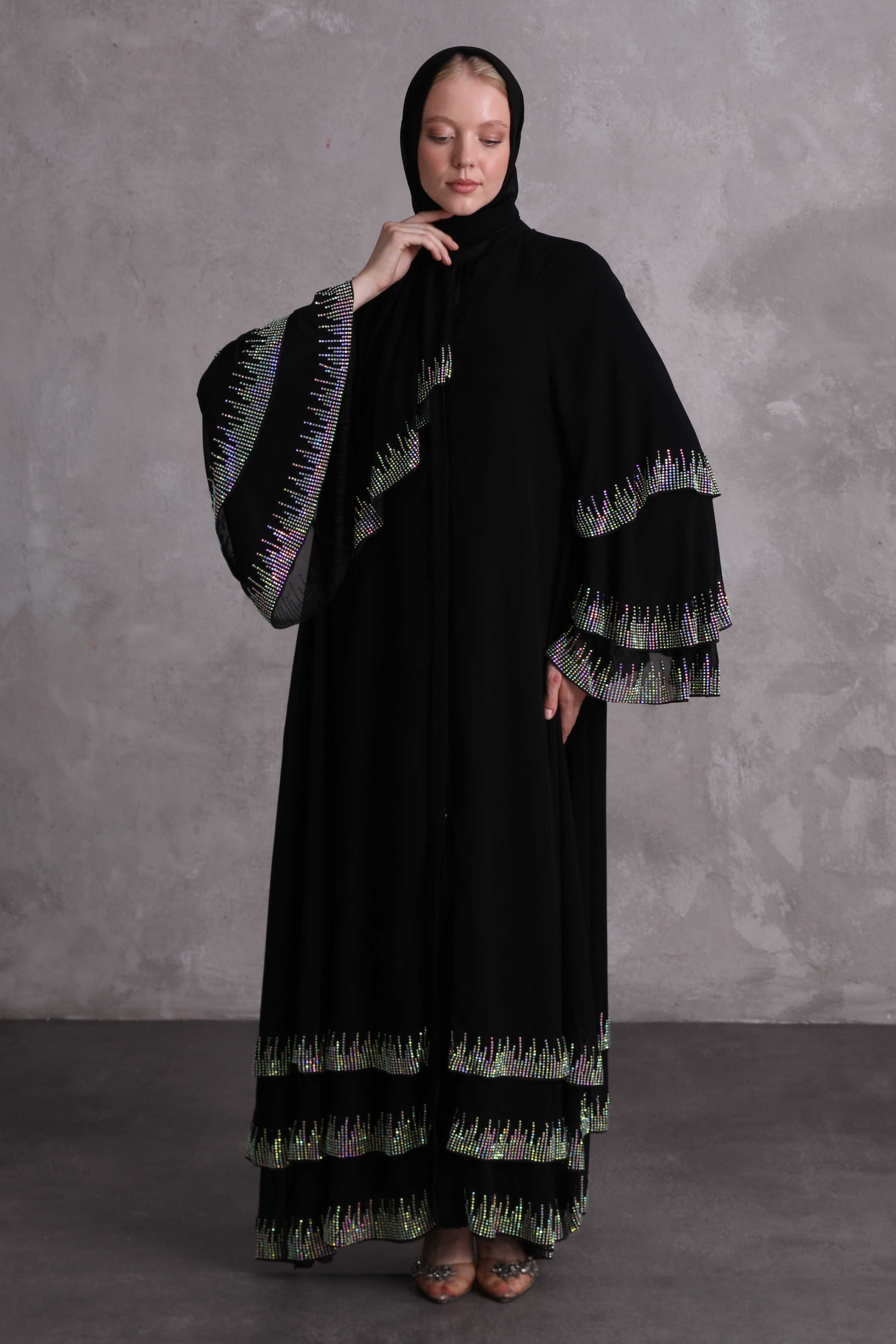 Şifon Üç Katmanlı Glamour Abaya