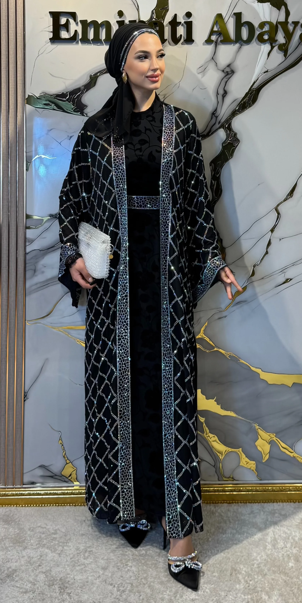 Janjan Taşlı Şifon Yöresel Açık Abaya | LY33 WSB