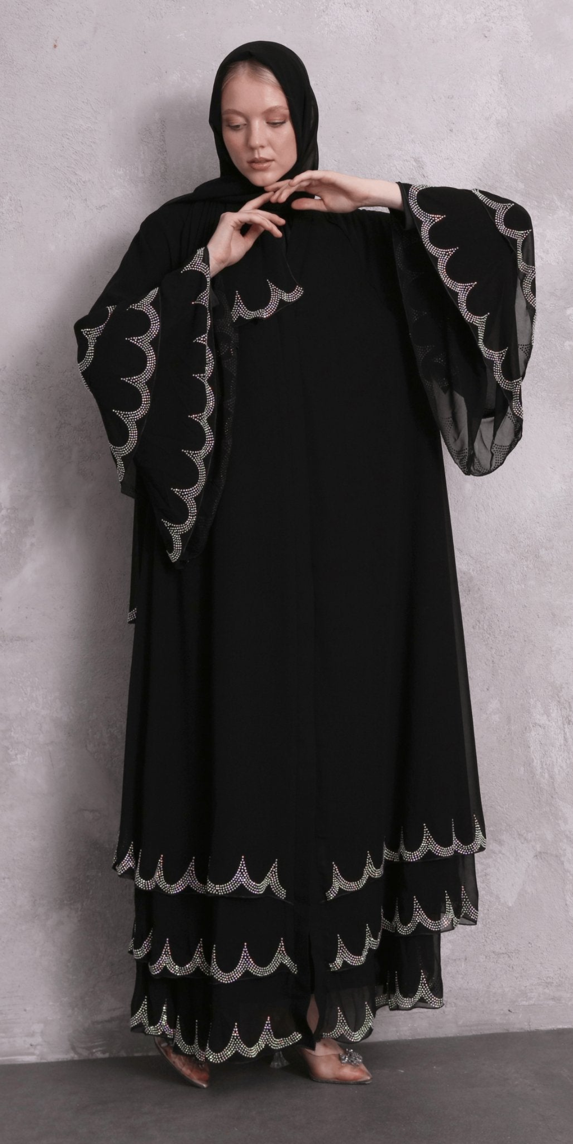 Black Abaya with Swarovski Stones on the Skirt Ends