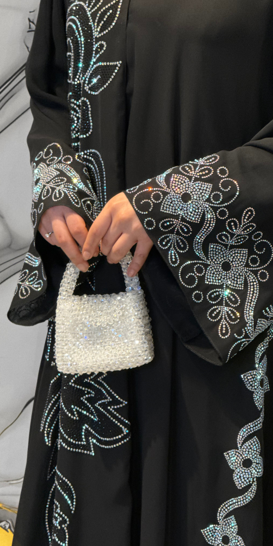 JanJan Embellished Flower Patterned Black Chiffon Abaya Scarf Included | TM70 JSB