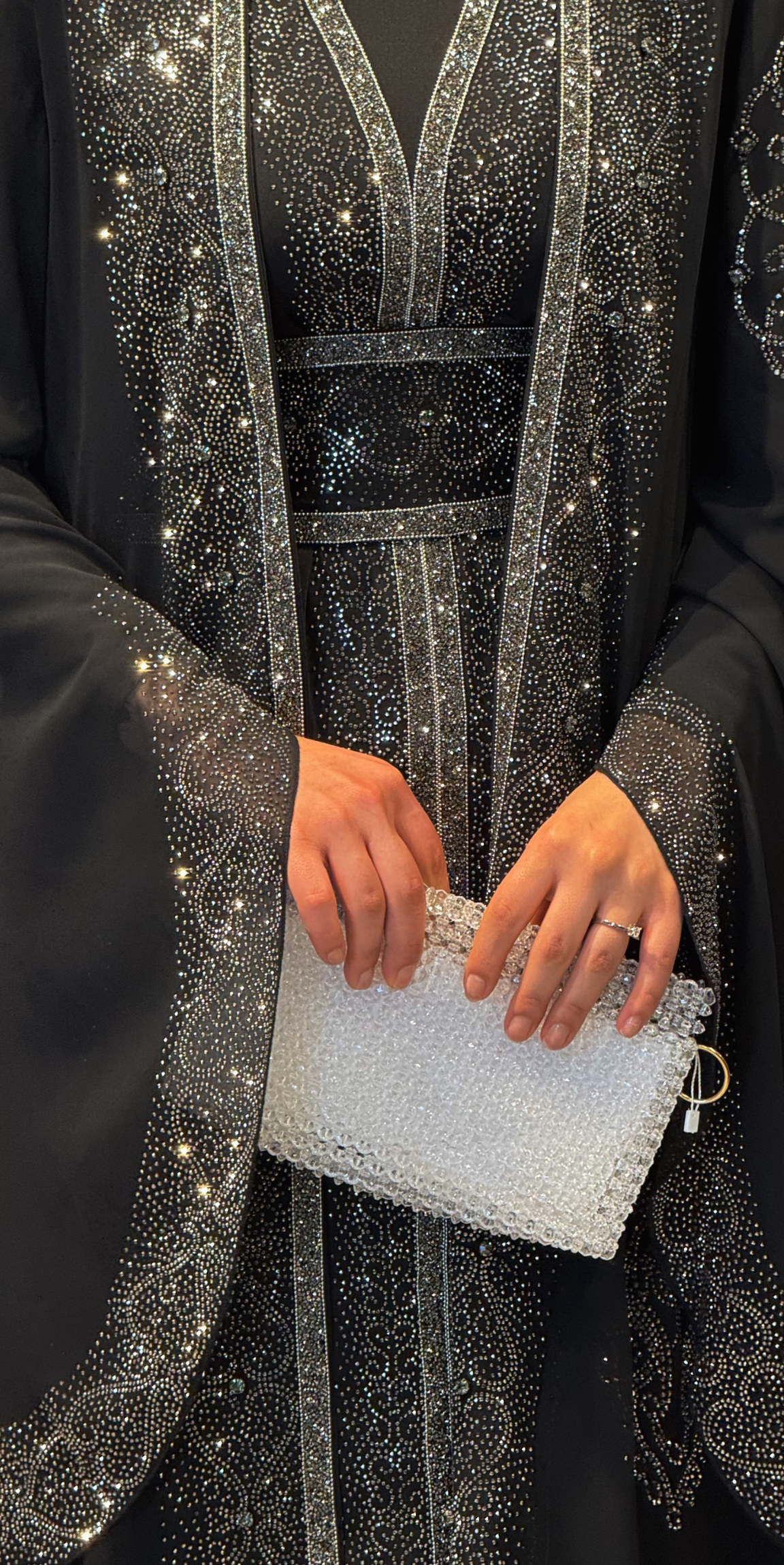 Starlit Noir Hematite Stone Embellished Traditional Abaya | WS57 HSB