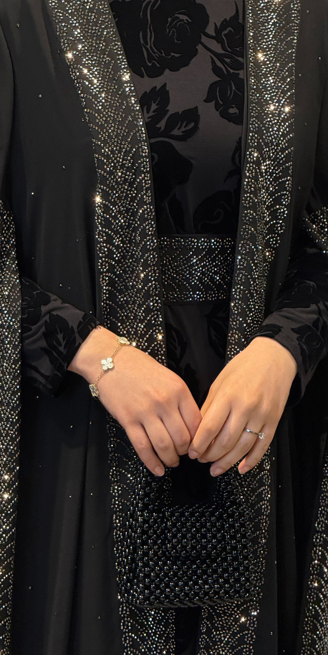 Gümüş Taşlı Flok Baskılı Siyah Yöresel Takım | LY17 HSB