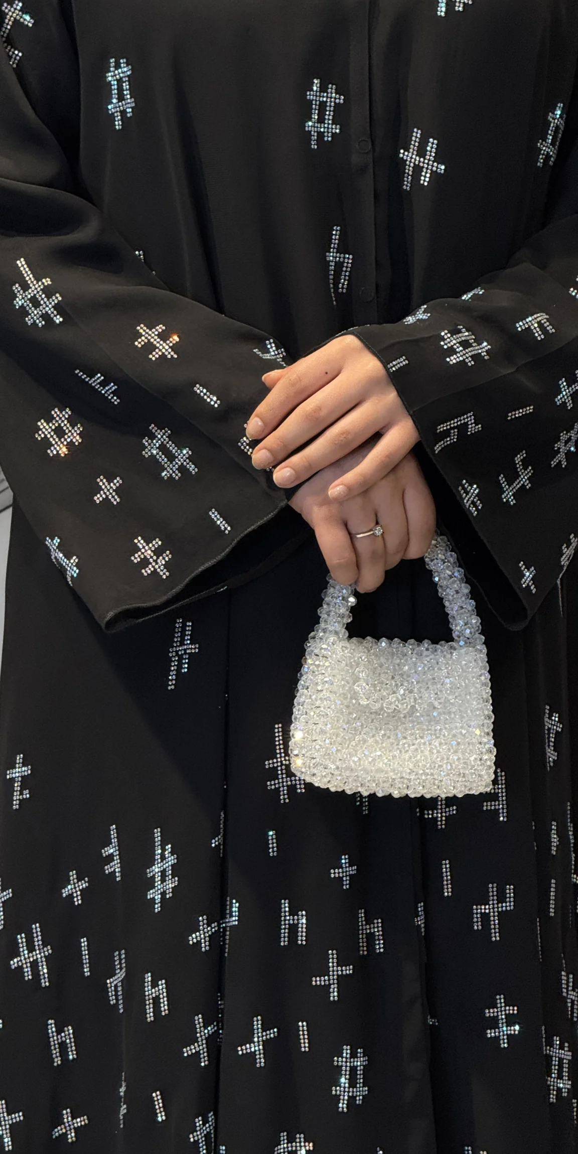 Janjan Geometrik Taş Detaylı Siyah Şifon Abaya | TM53 JSB