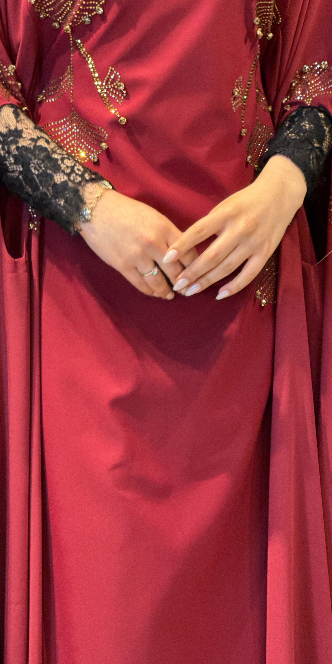 Taşlı Çiçek Desenli Bordo Kaftan - Zarif Şık Model WS02 BORDO