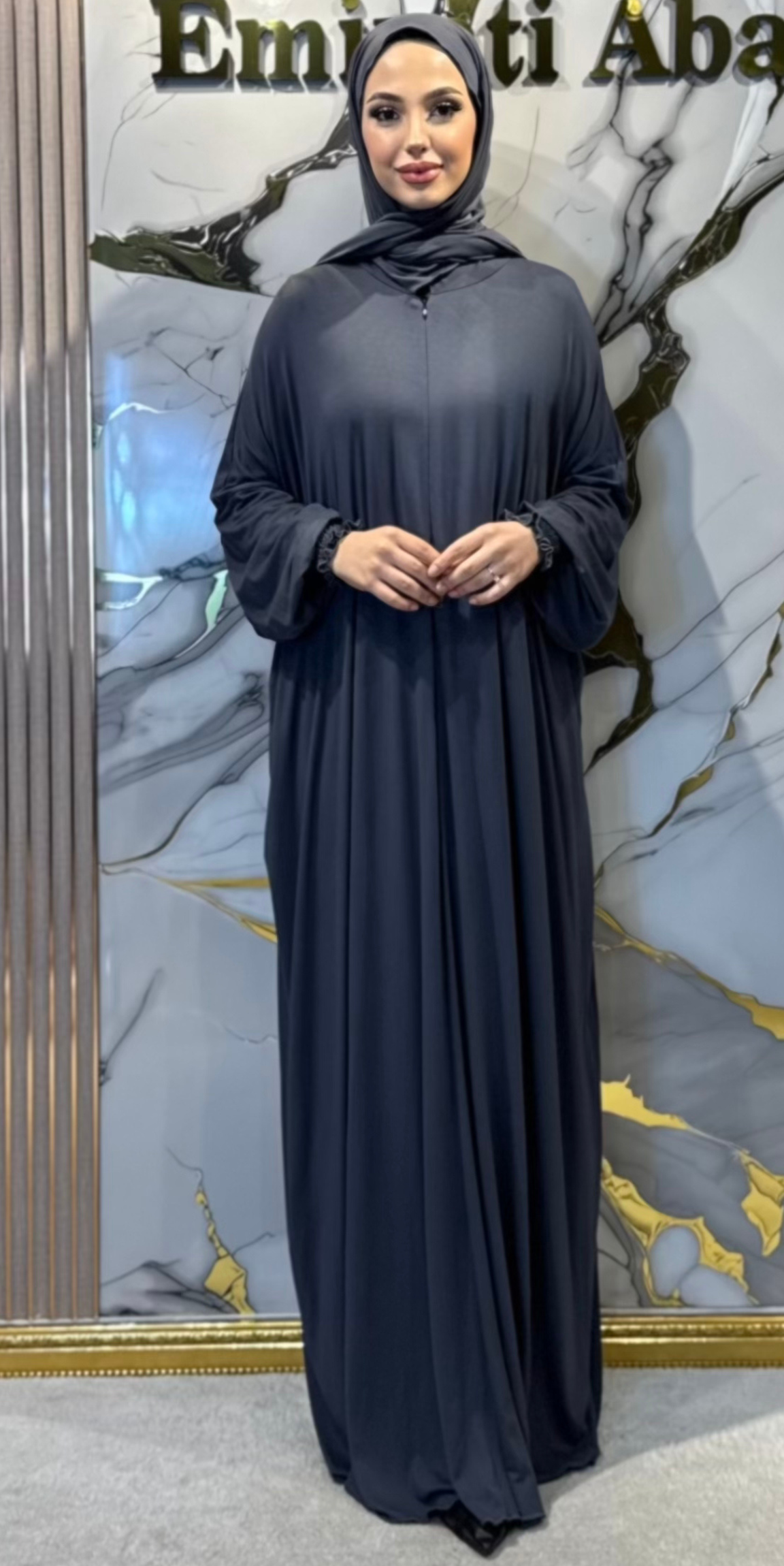 Grey Sandy Fabric Casual Elegant Abaya