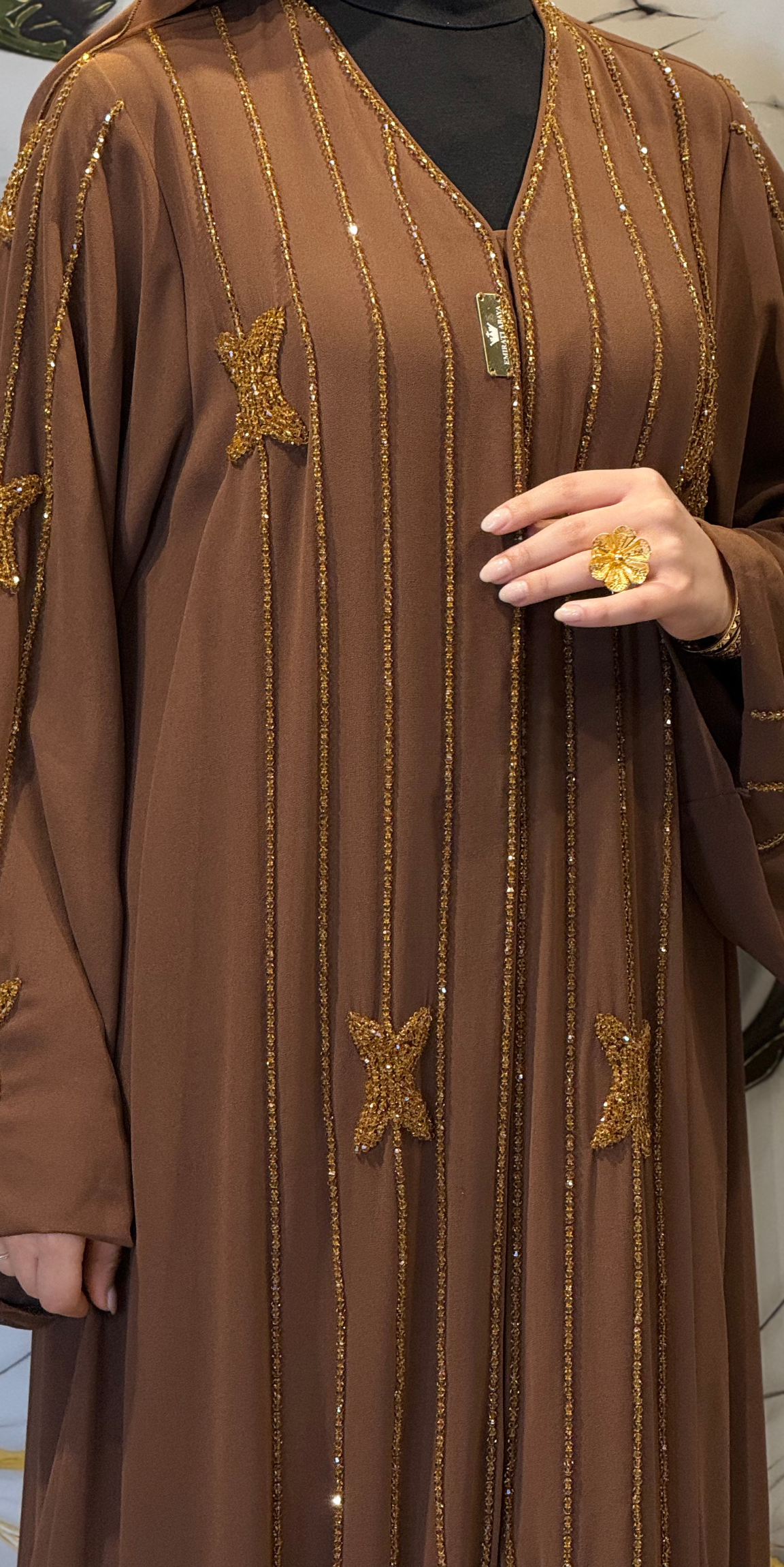 Luxury Handmade Dubai Style Abaya with Gold and Swarovski Crystals
