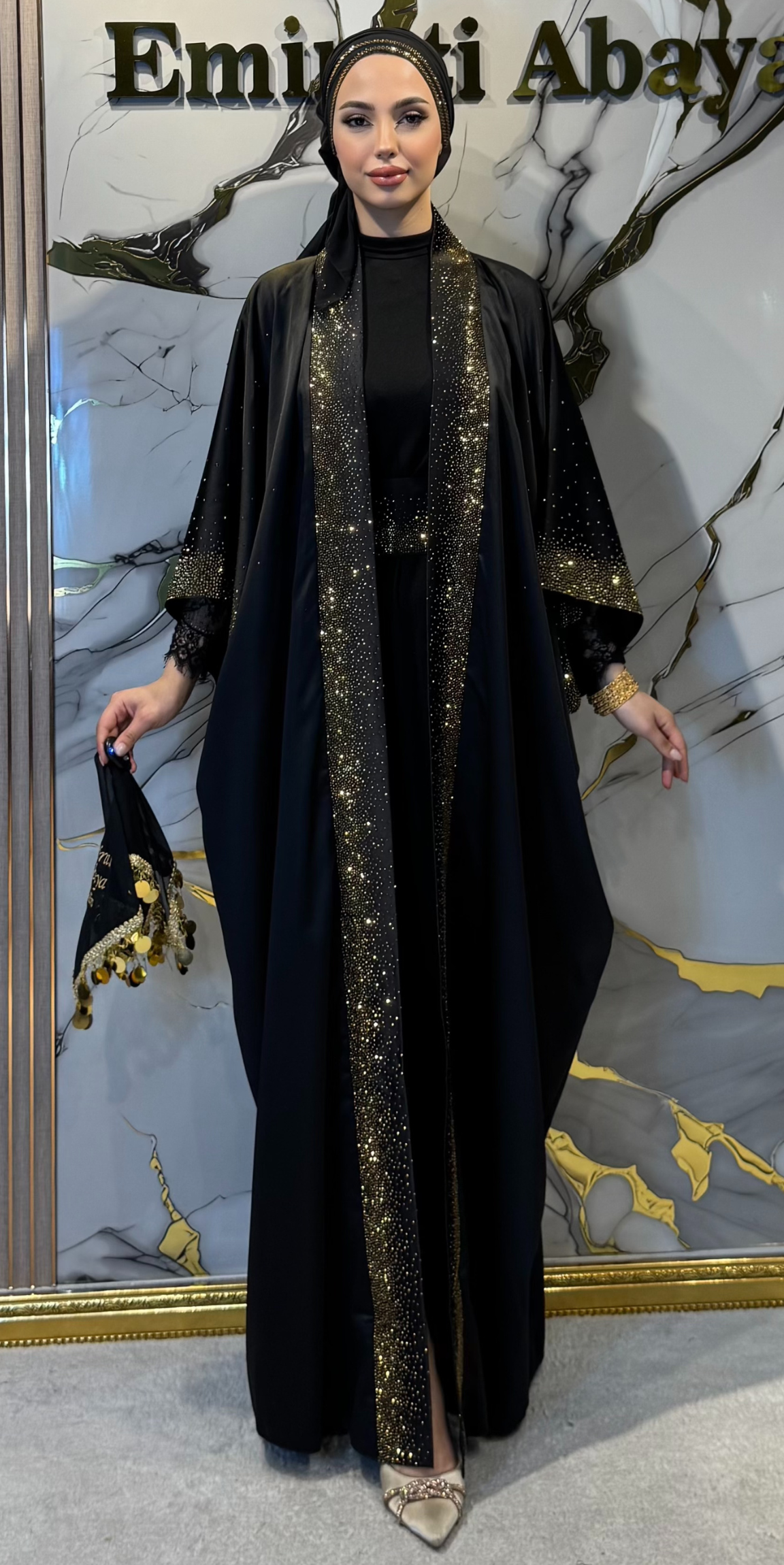 Premium Golden Swarovski Satin Yorsel Set 