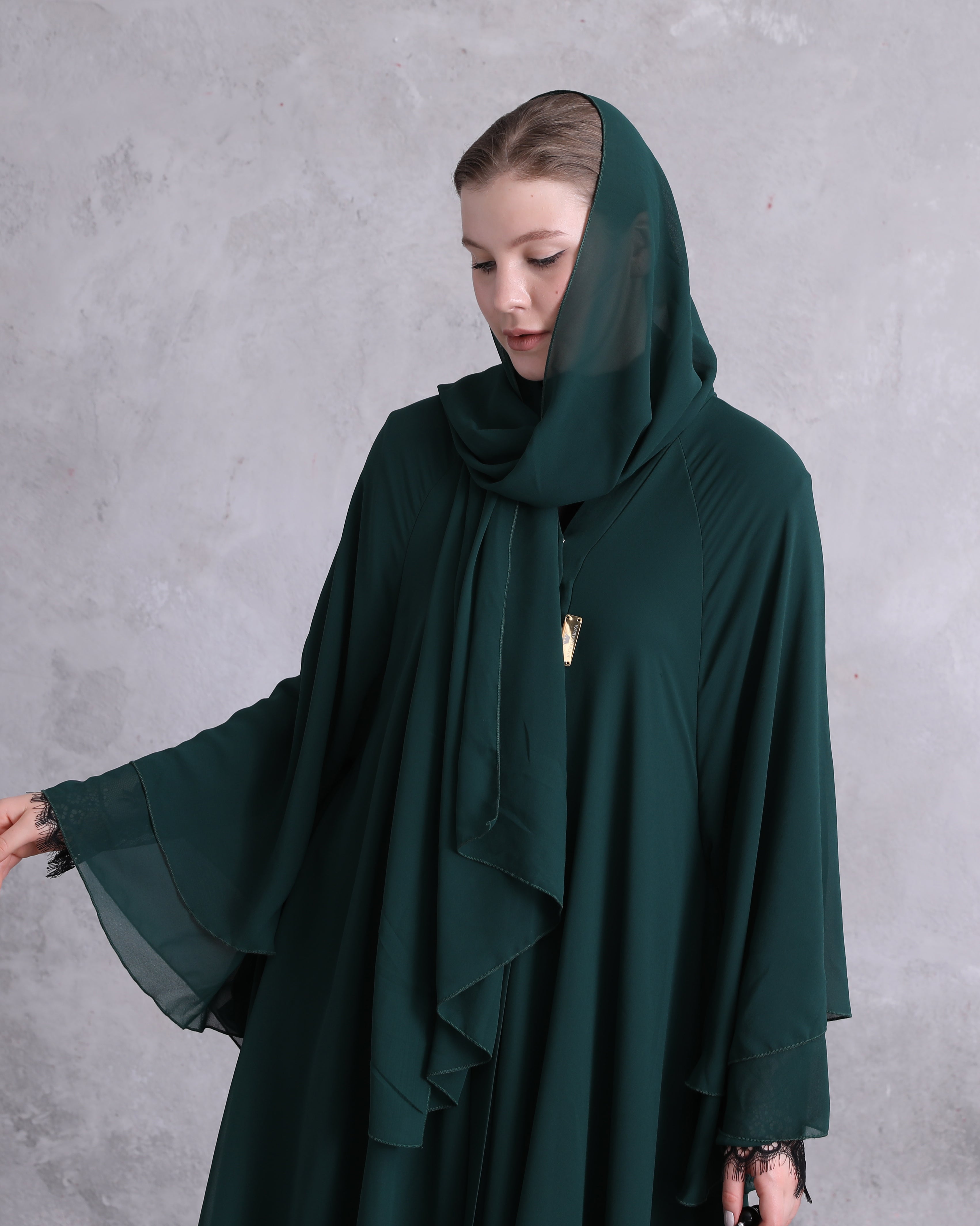 A Stunning Three-Layered Green Abaya