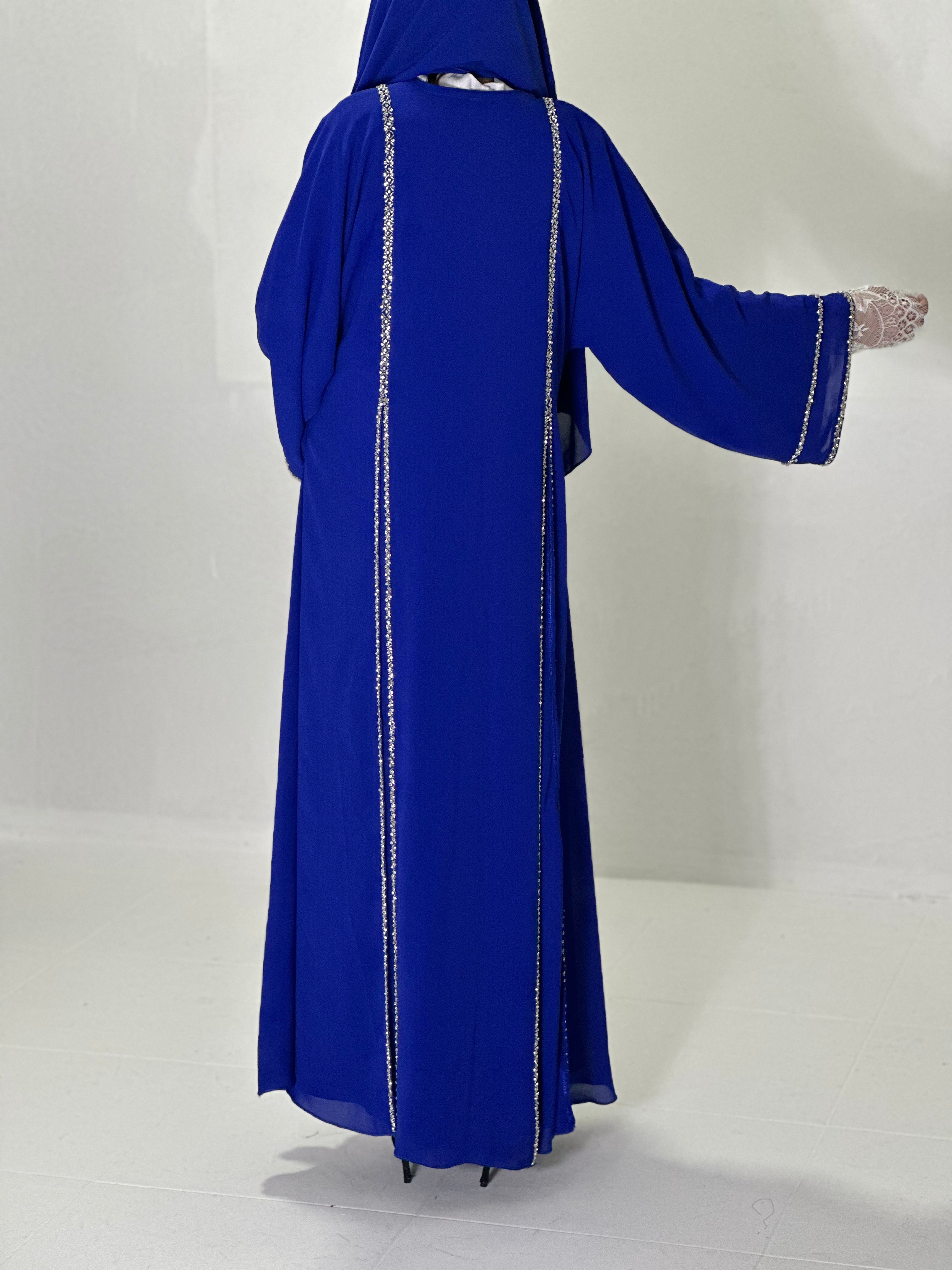 Blue satan chiffon abaya