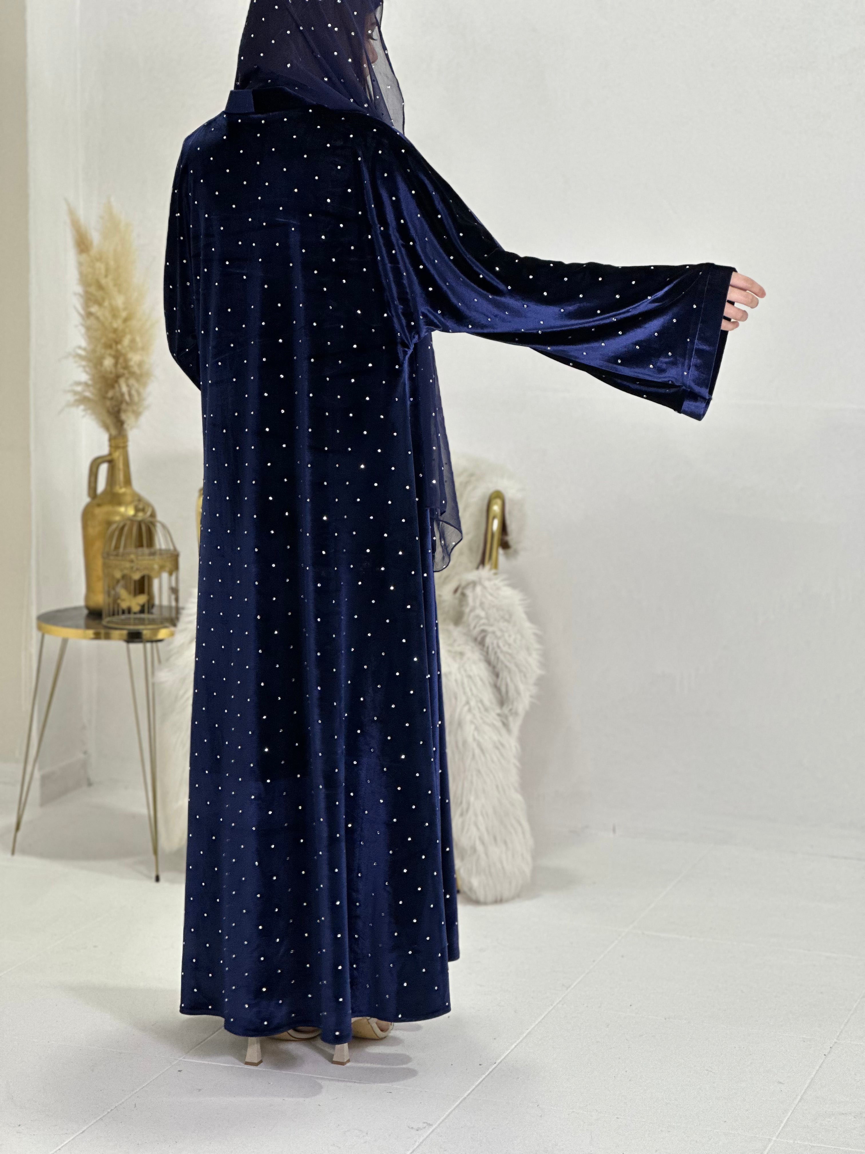 Blue velvet abaya