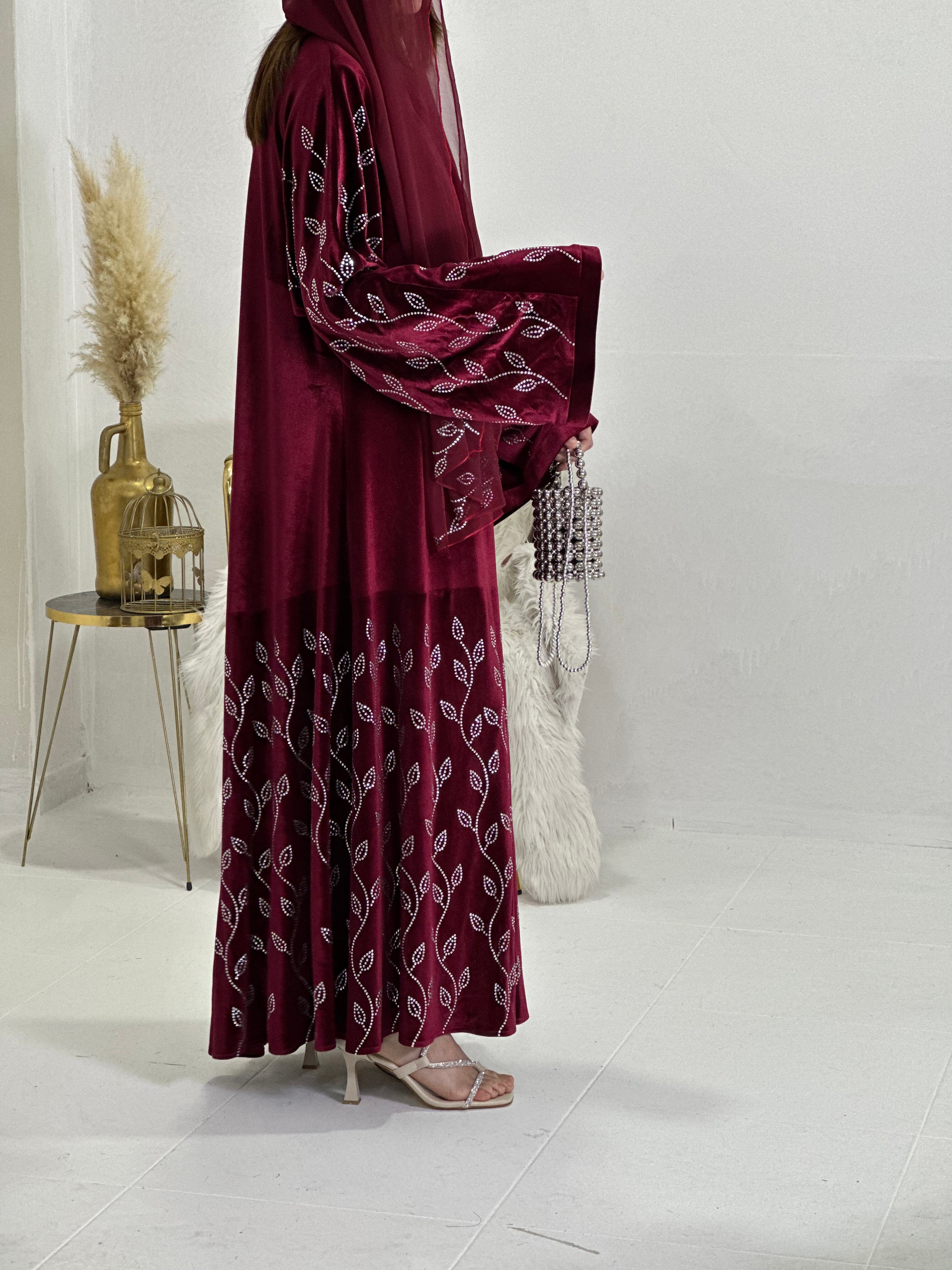 Velvet red abaya