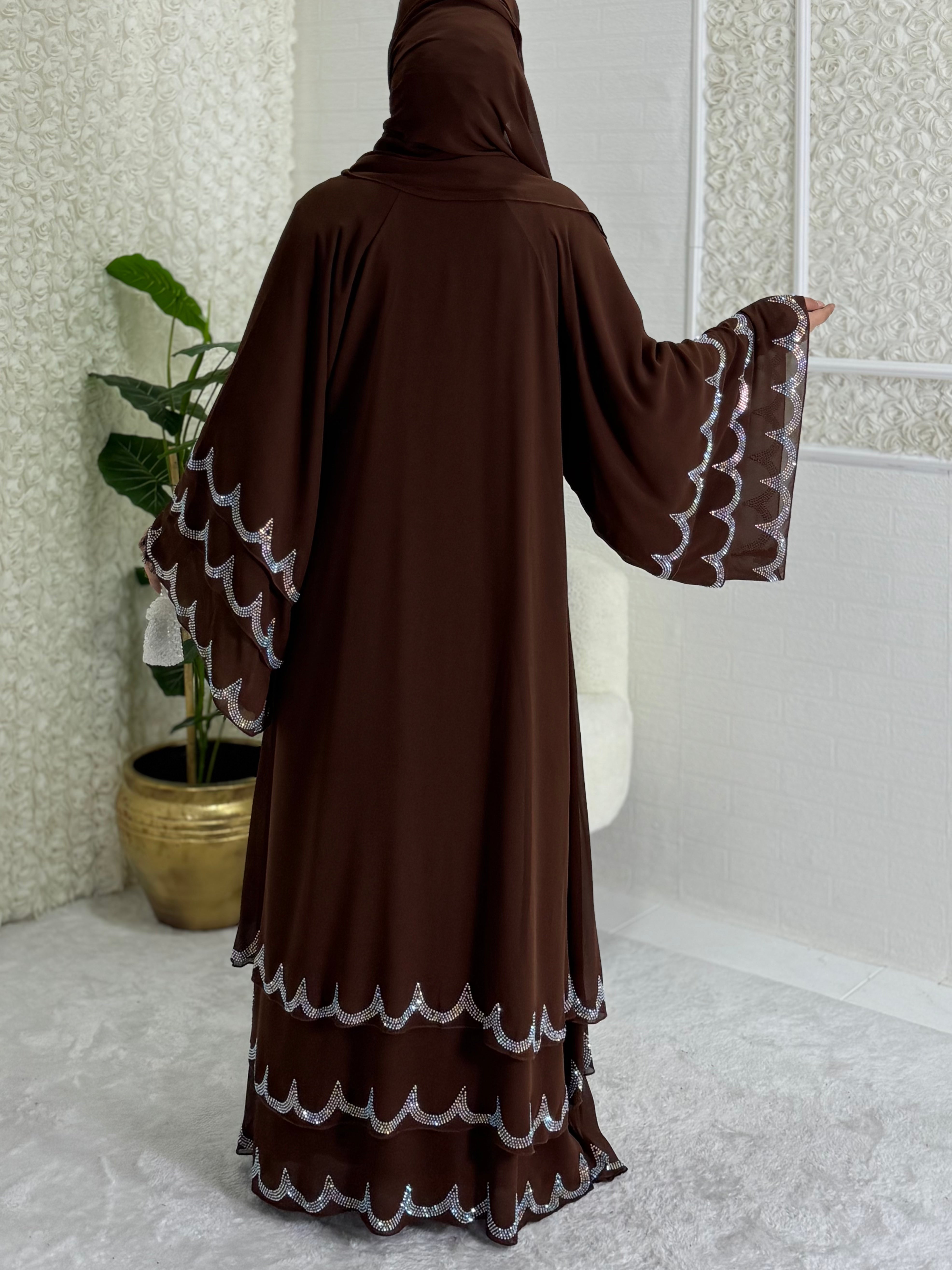 Brown Abaya with Swarovski Stones on the Skirt Ends