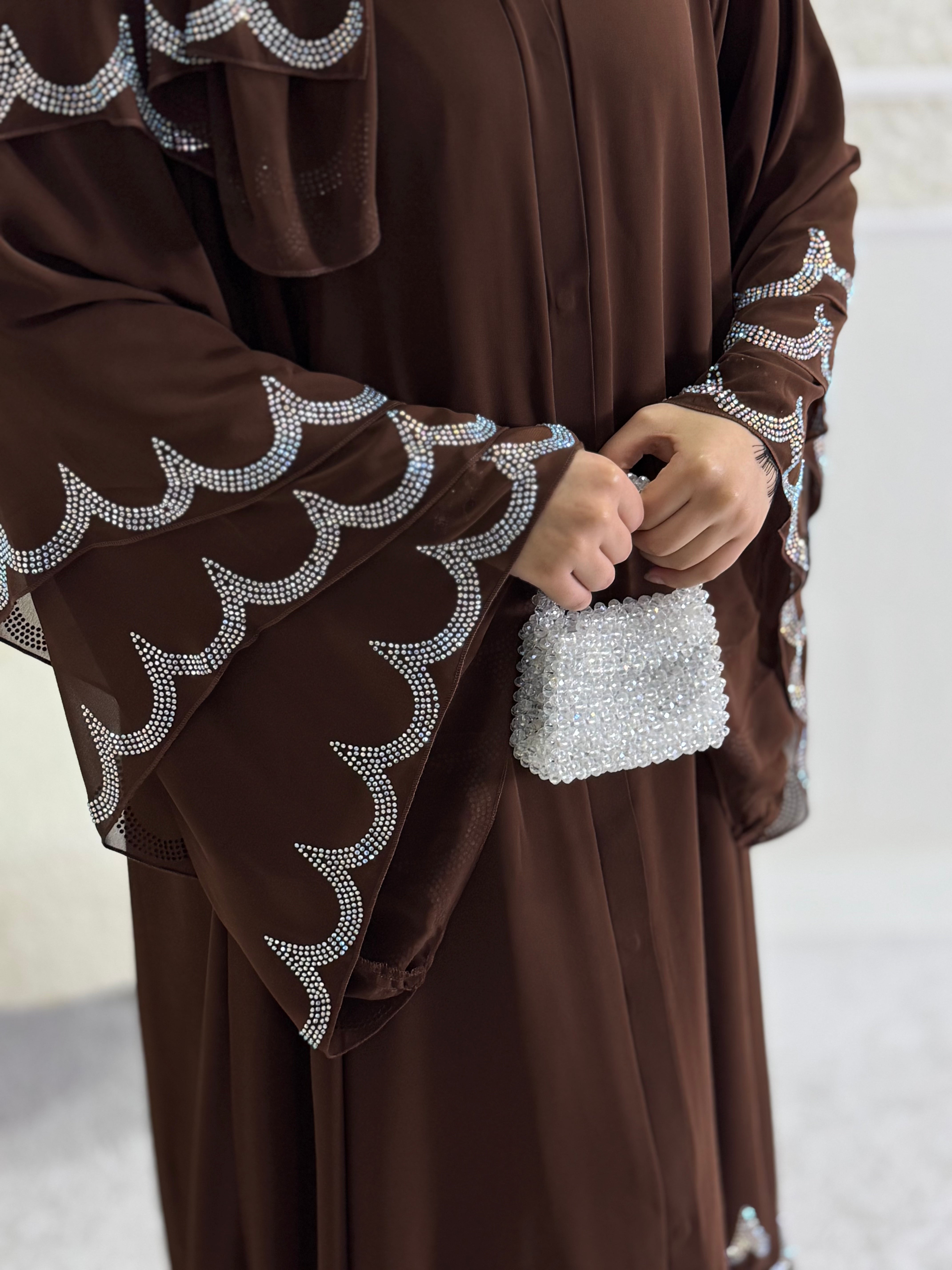 Brown Abaya with Swarovski Stones on the Skirt Ends