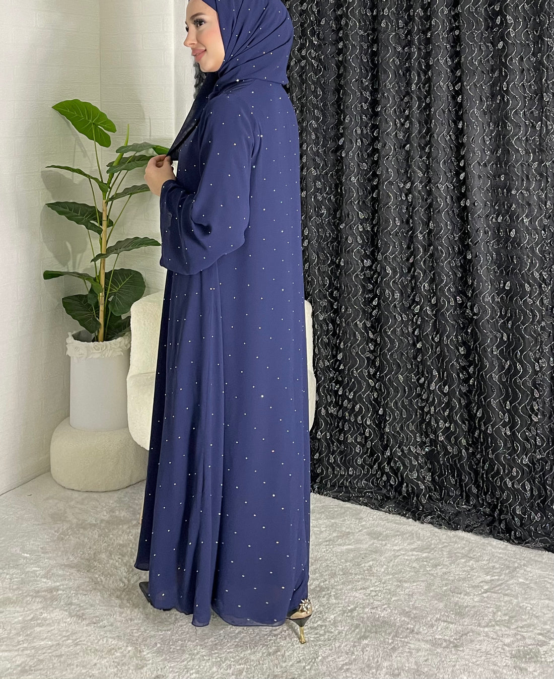 Swarovski taşlı lüks Şifon Larcivet abaya
