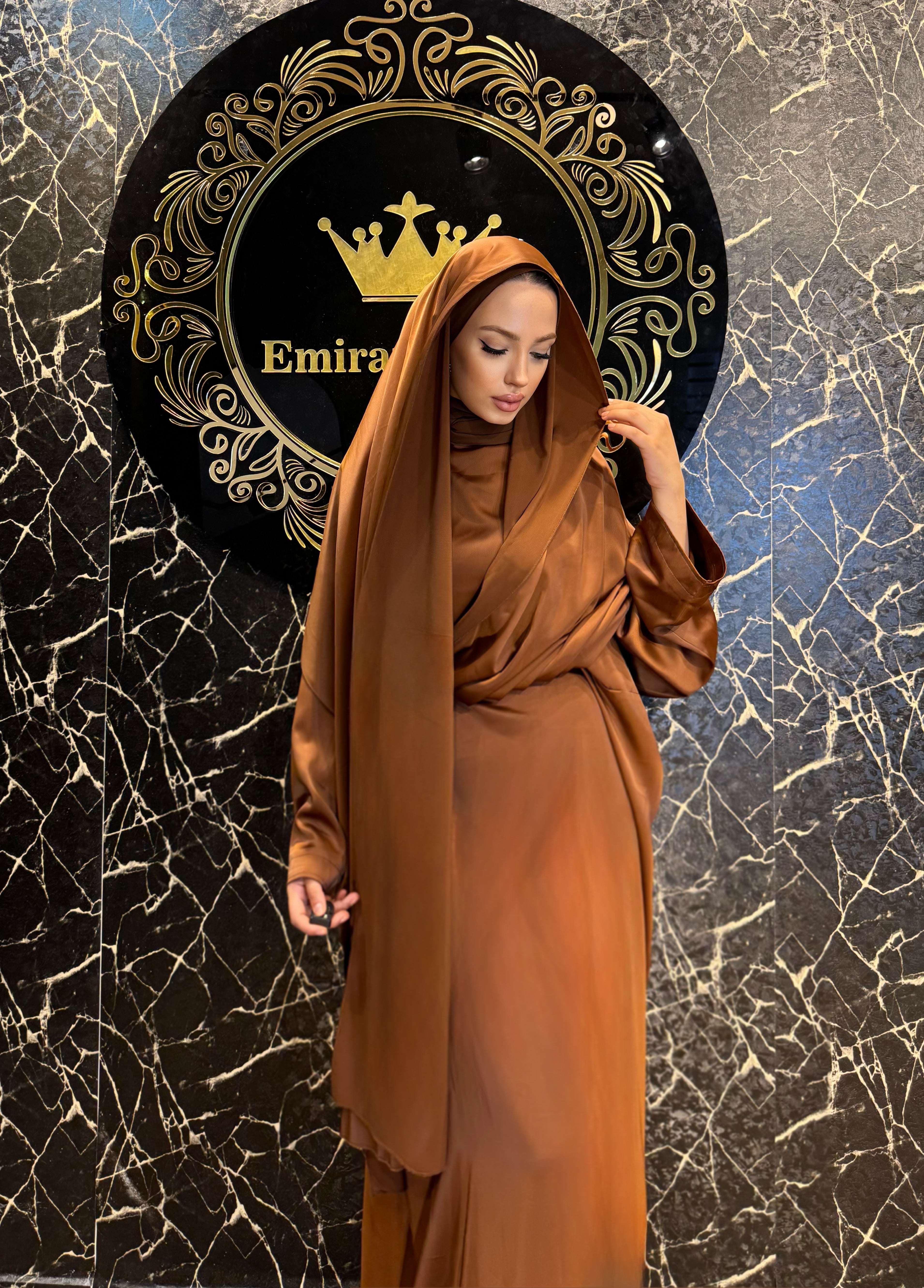 Golden Mocha Zara Saten Taşsız Günlük Abaya