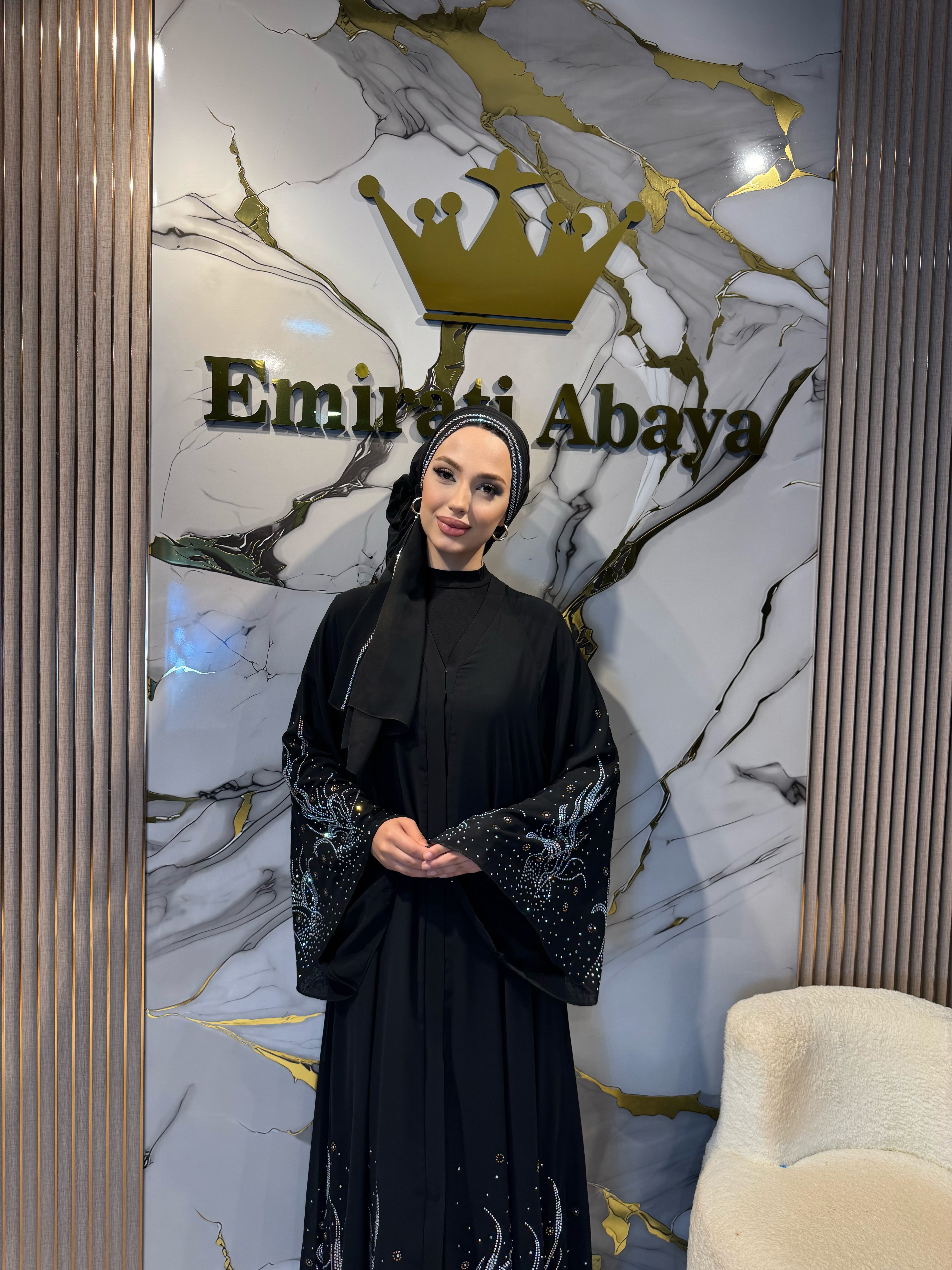 Etek Uçları Swarovski Desenli Şık Abaya