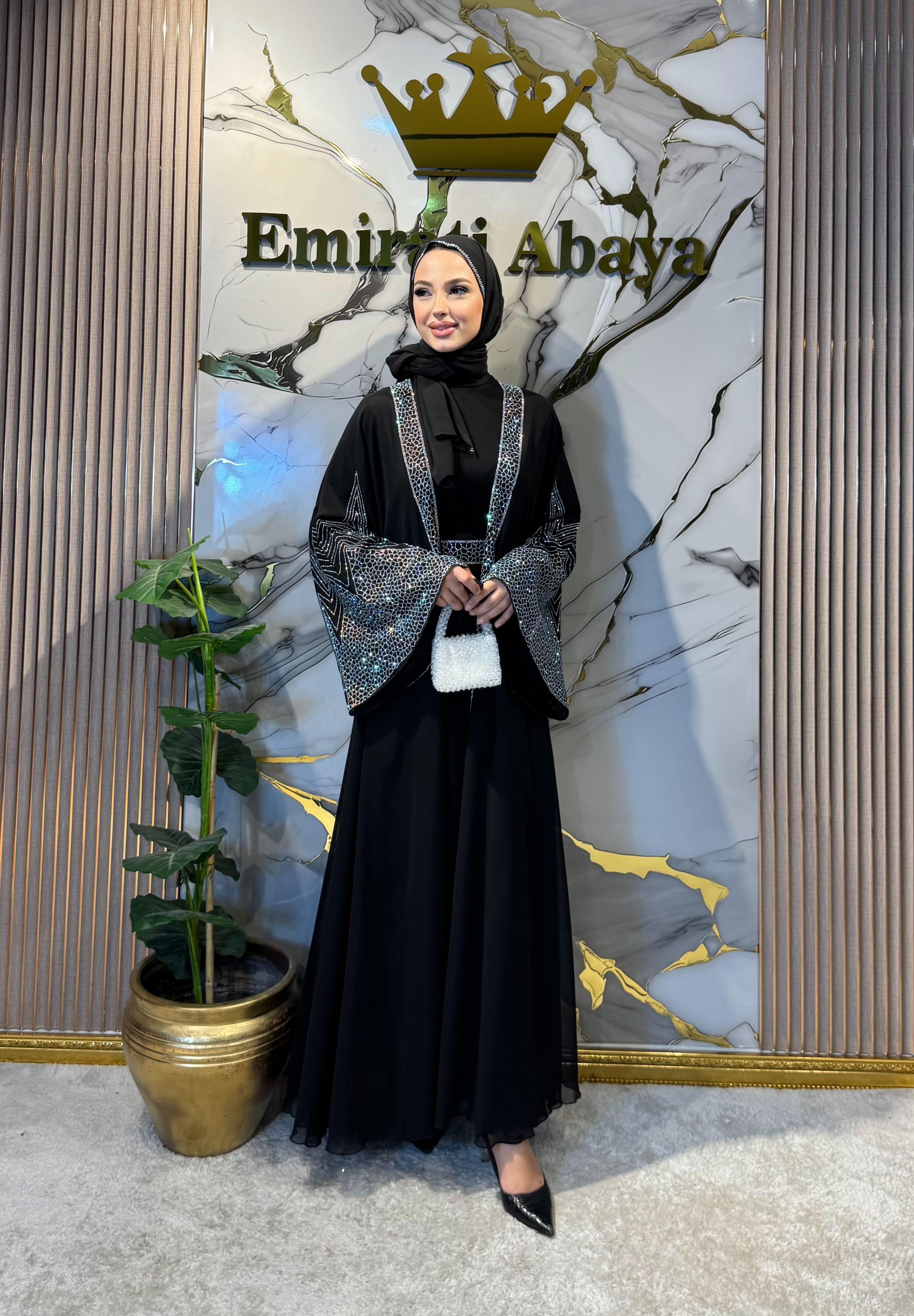 Janjan Taş Detaylı Siyah Şifon Yöresel Abaya