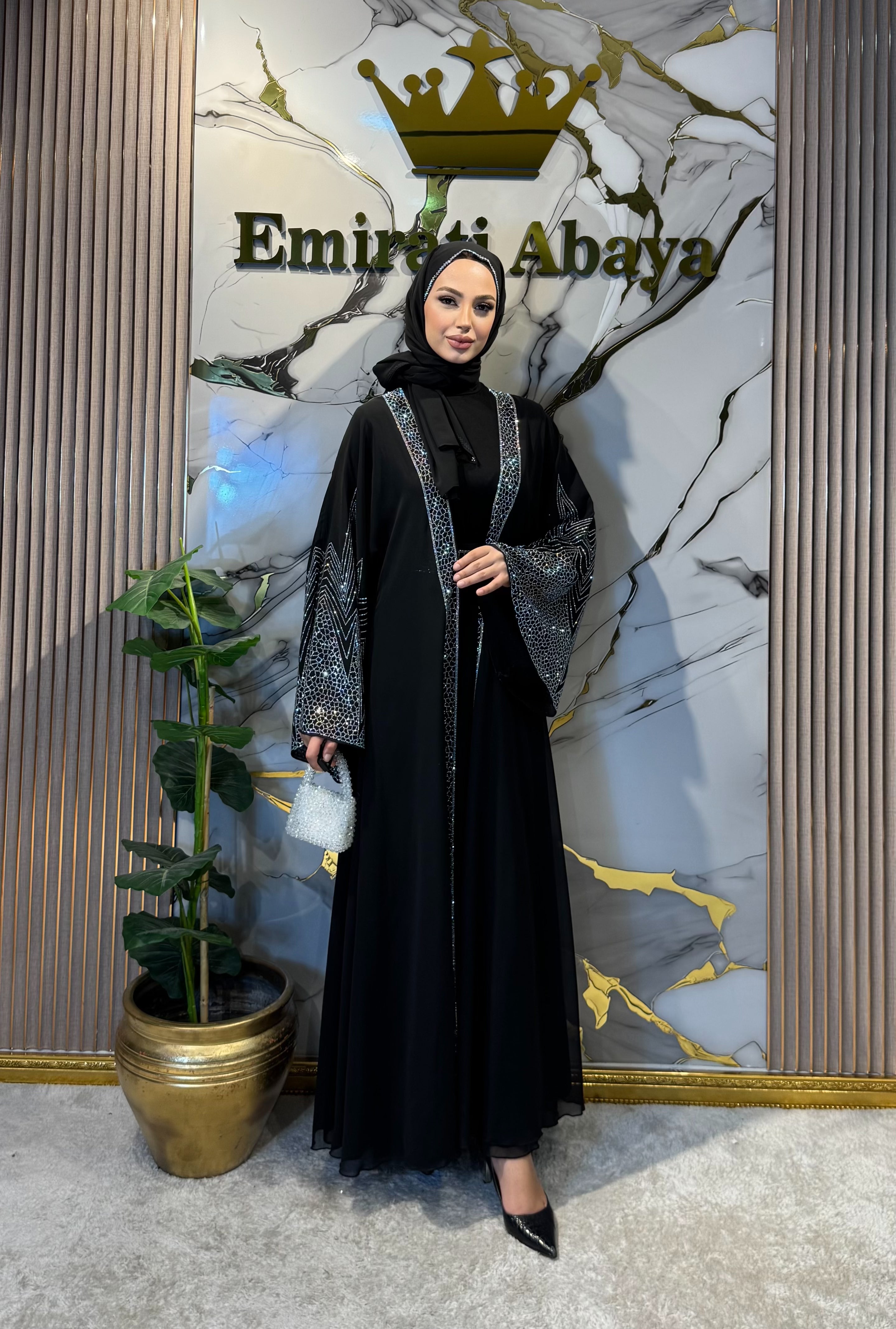 Janjan Taş Detaylı Siyah Şifon Yöresel Abaya