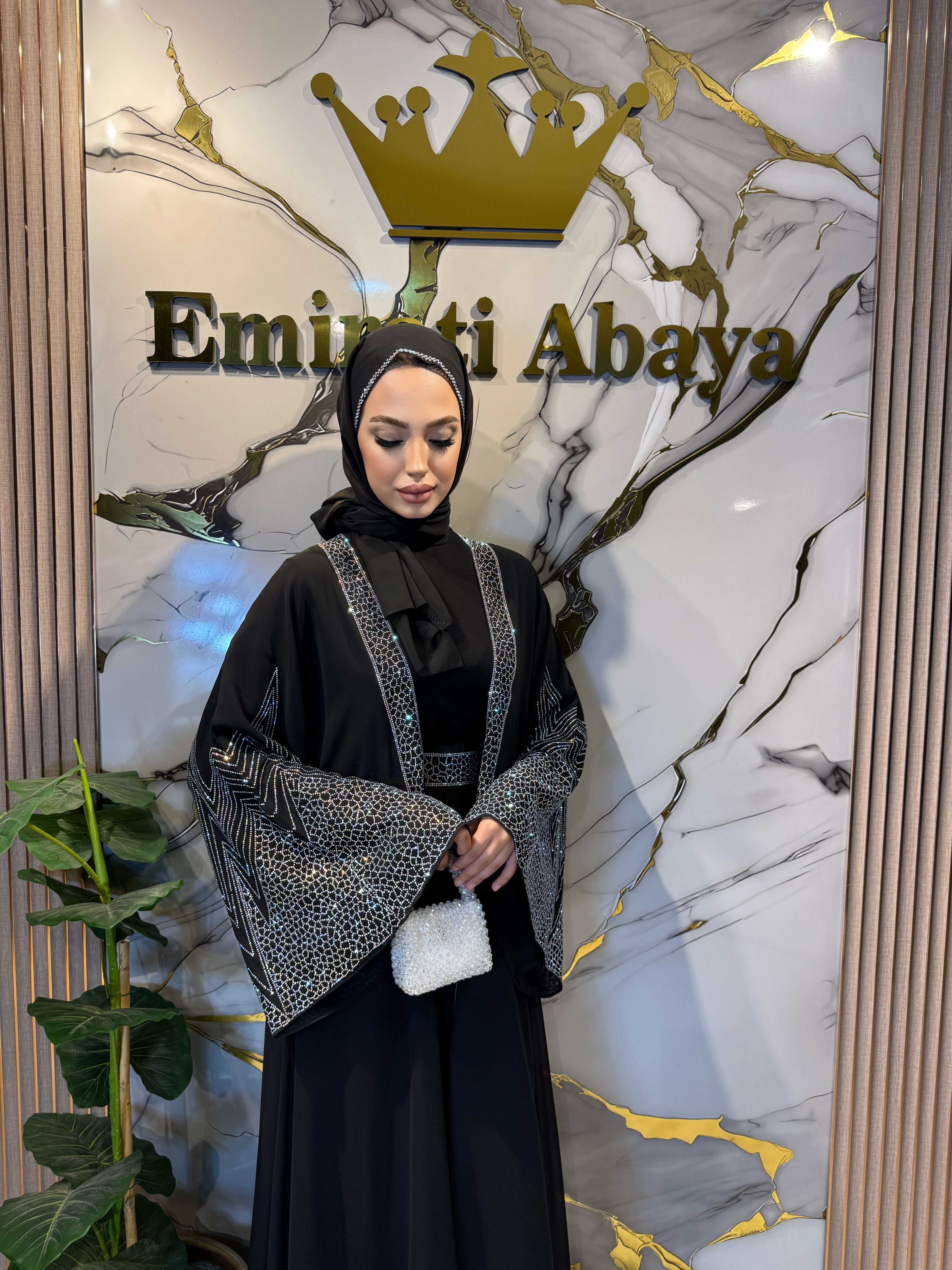 Janjan Taş Detaylı Siyah Şifon Yöresel Abaya