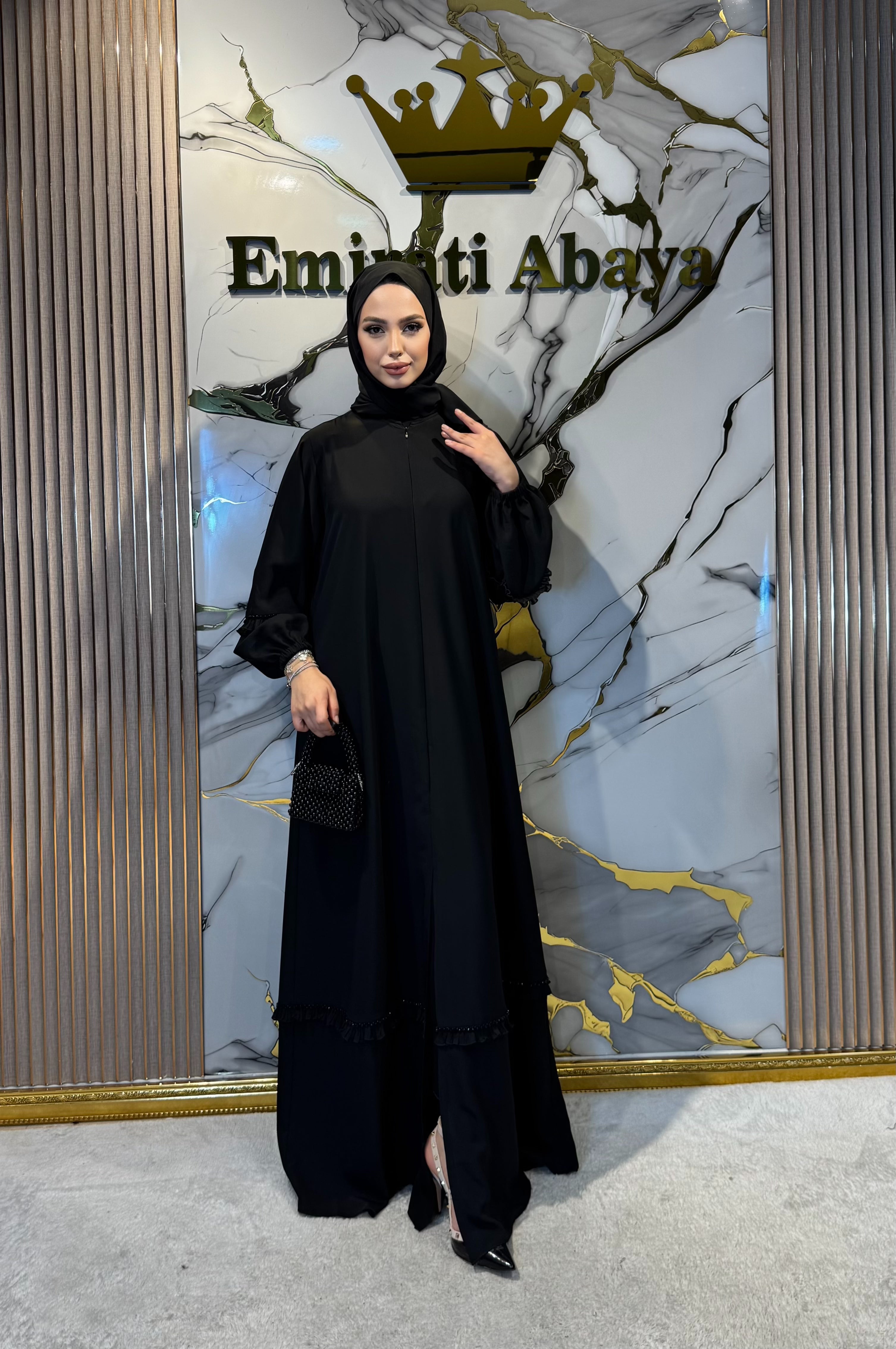 Dubai Medine İpeği Fermuarlı Günlük Abaya