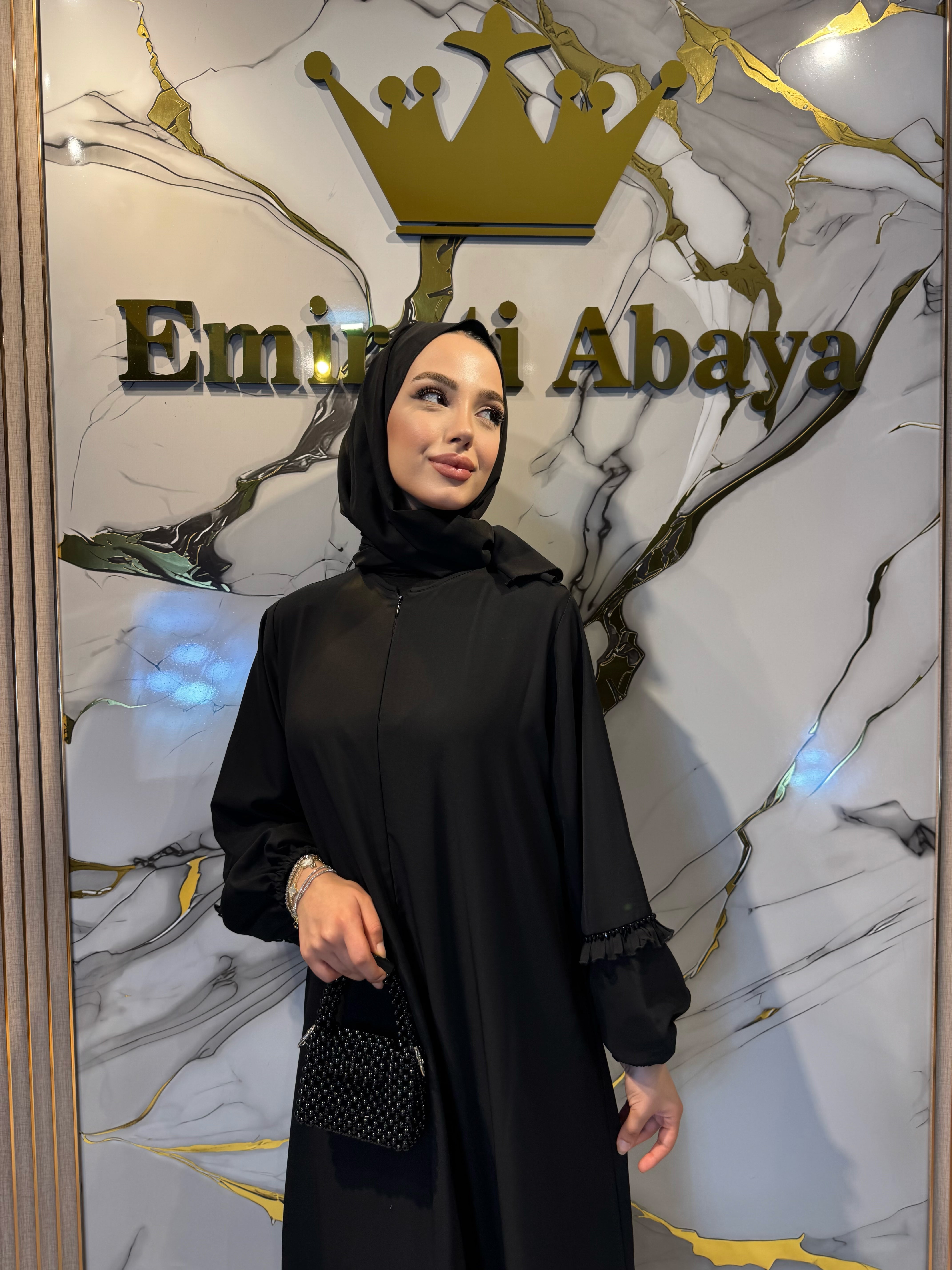 Dubai Medine İpeği Fermuarlı Günlük Abaya