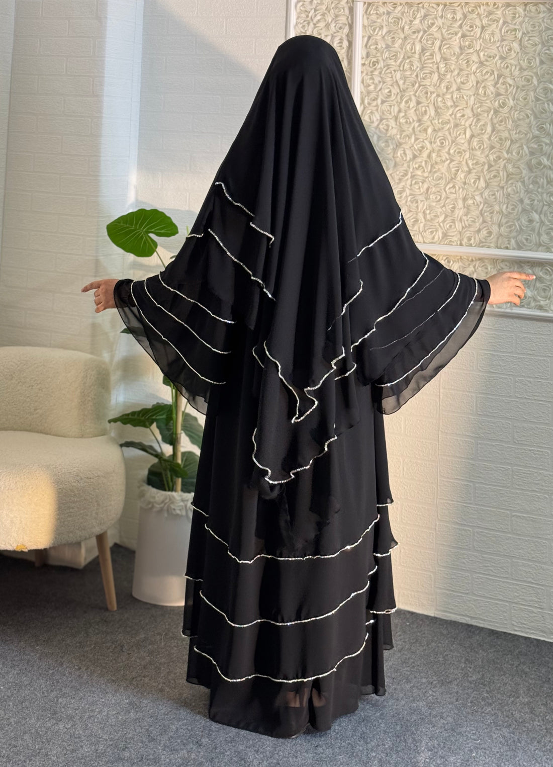 Swarovski Taşlı 4 Katlı Zarif Abaya
