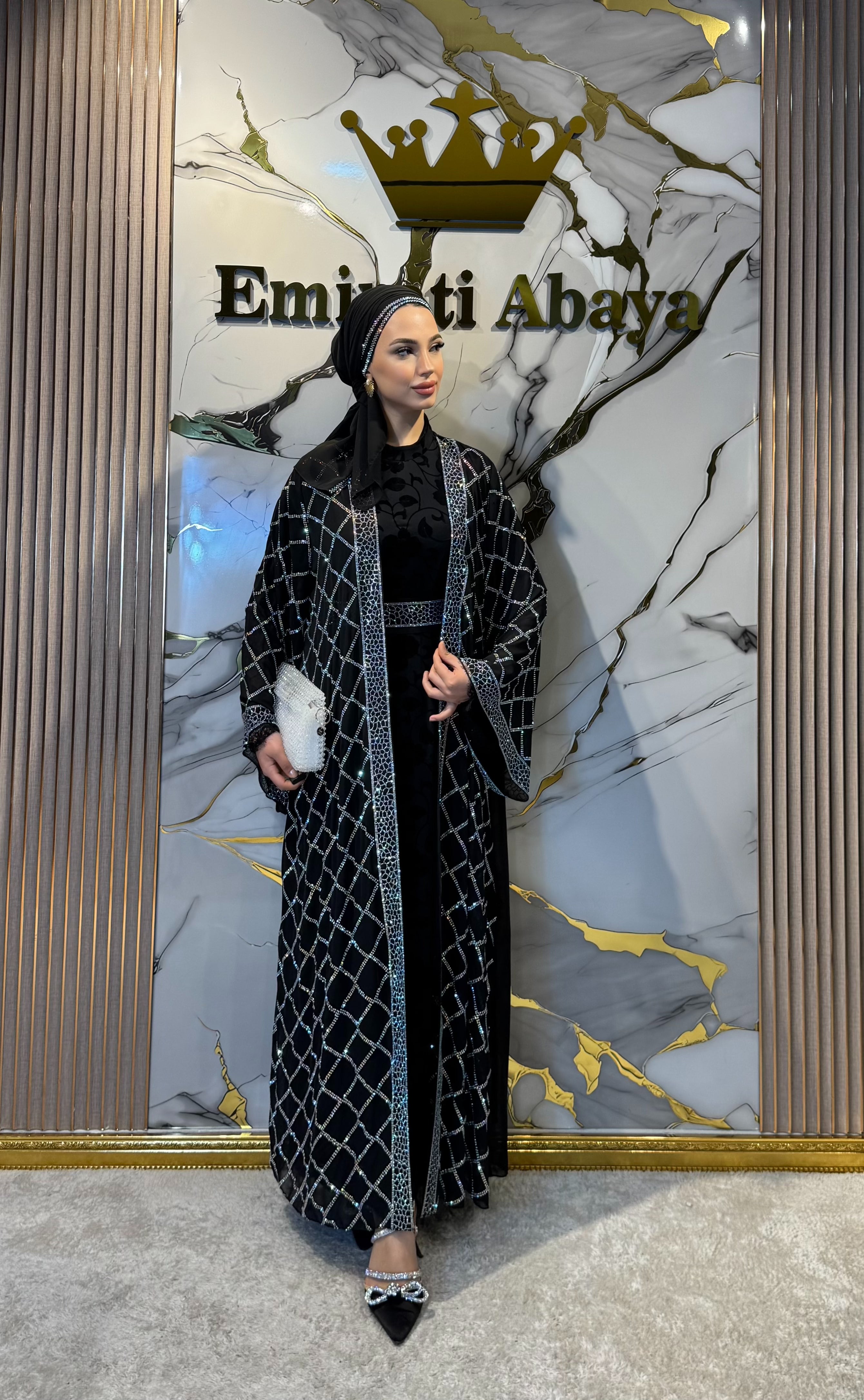 Janjan Taşlı Şifon Yöresel Açık Abaya