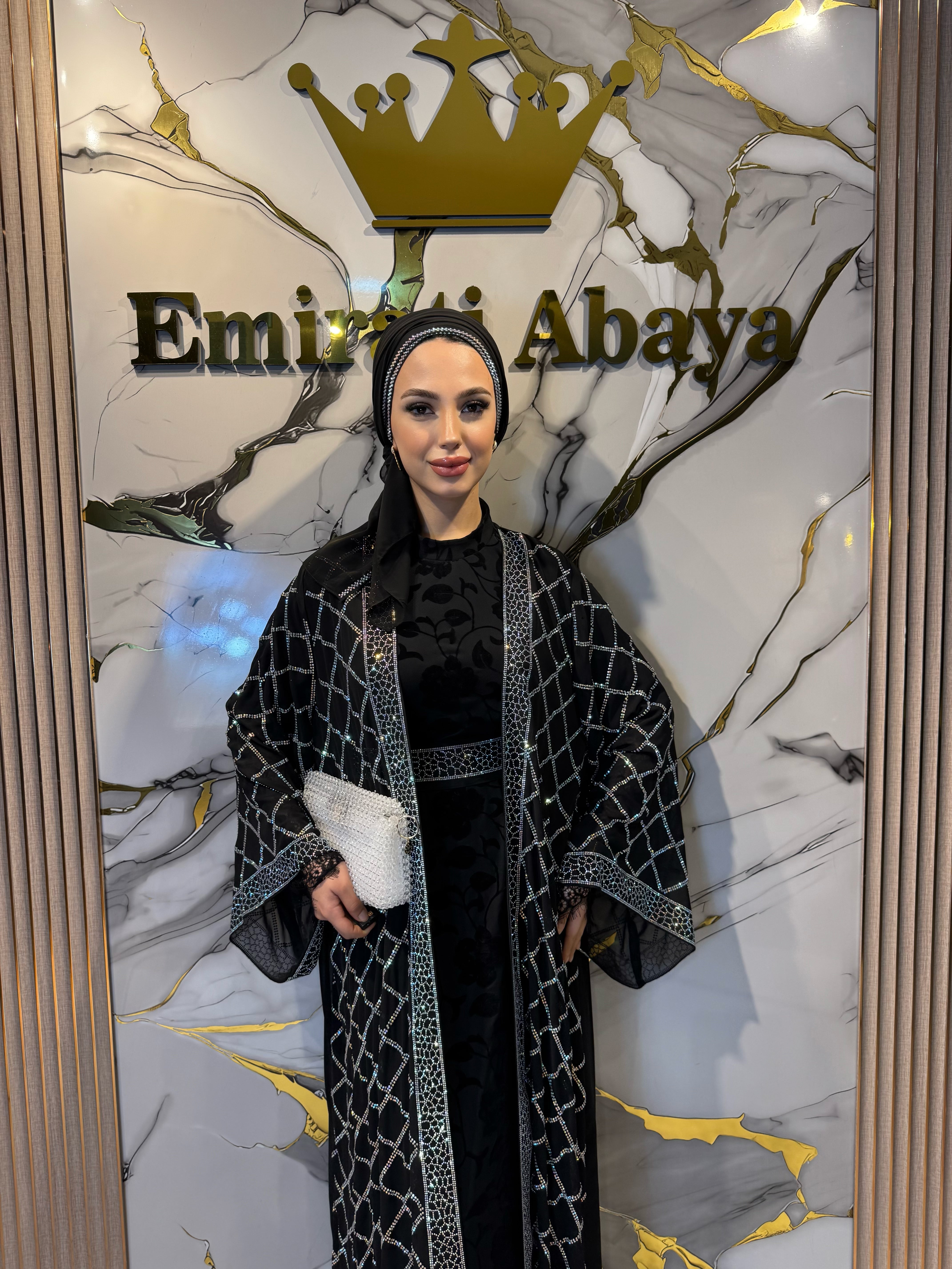 Janjan Taşlı Şifon Yöresel Açık Abaya