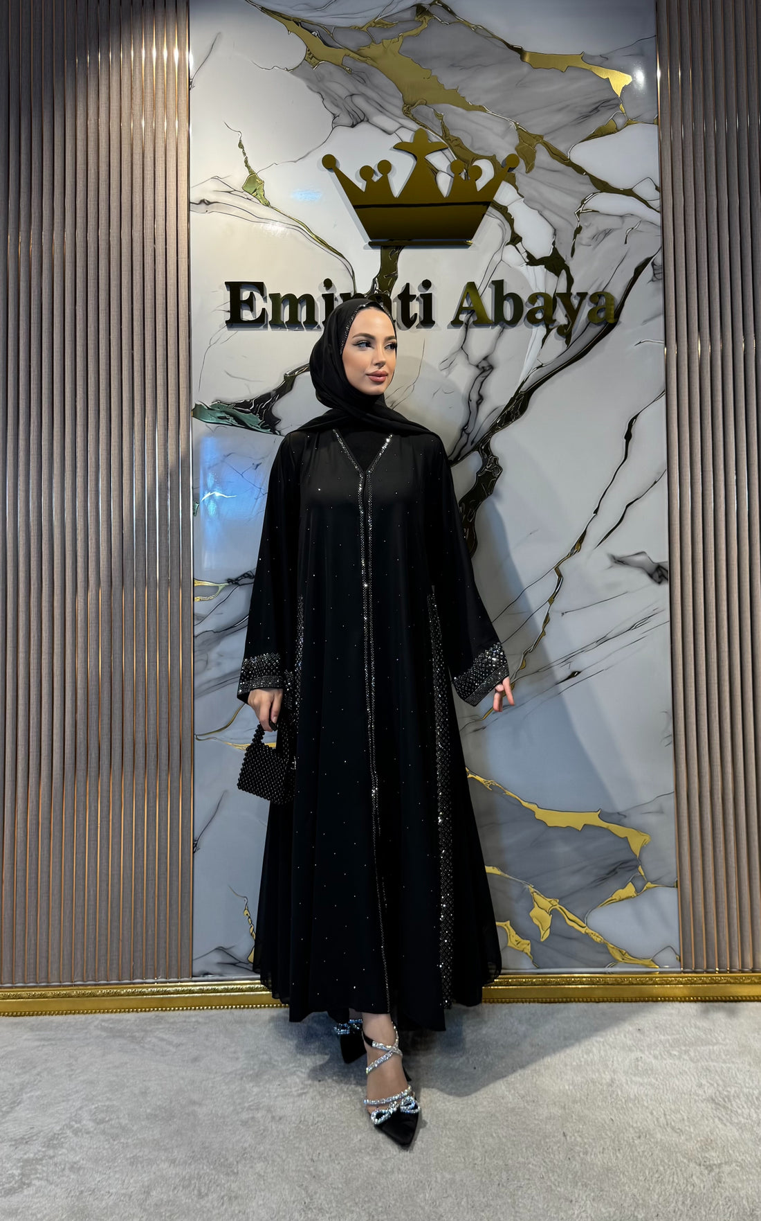 Luxury Dubai Abaya with Hematite Stone Details