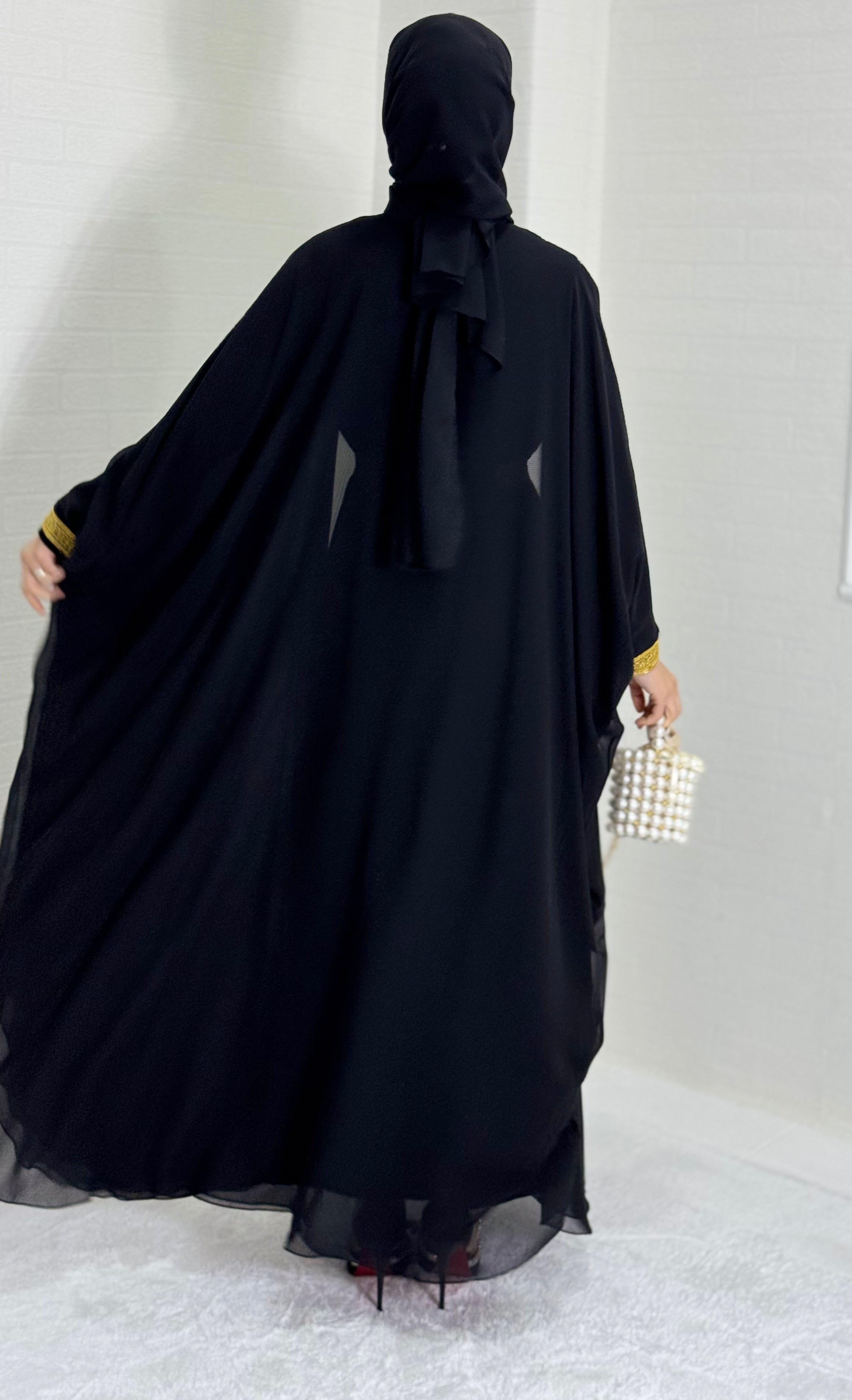 Open Front Gold Patterned Local Abaya