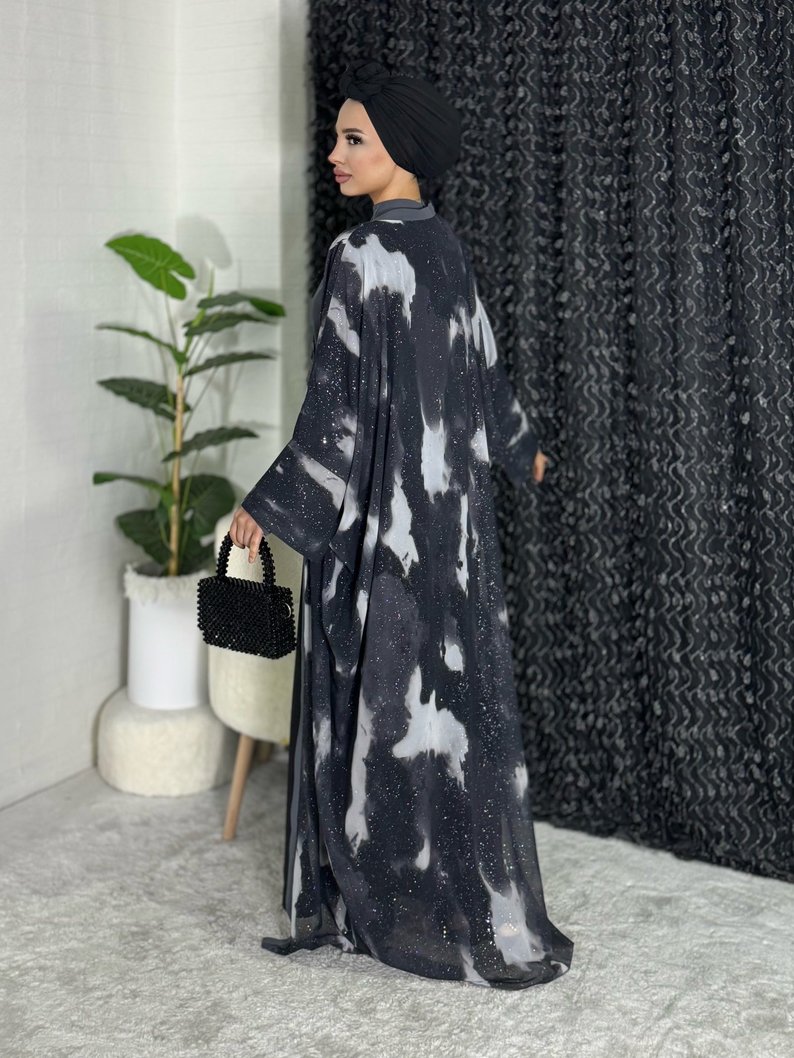 Galaxy Patterned Chiffon Jumpsuit Kimono Set