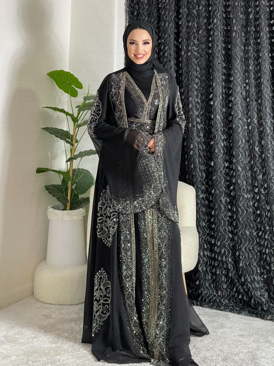 Starlit Noir Hematite Stoned Local Abaya