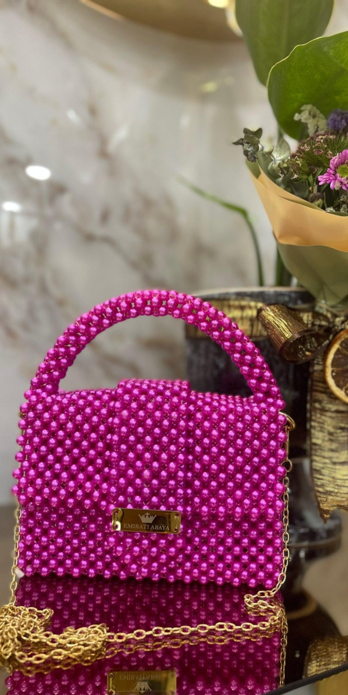 Pearl Embroidered Pink Bag