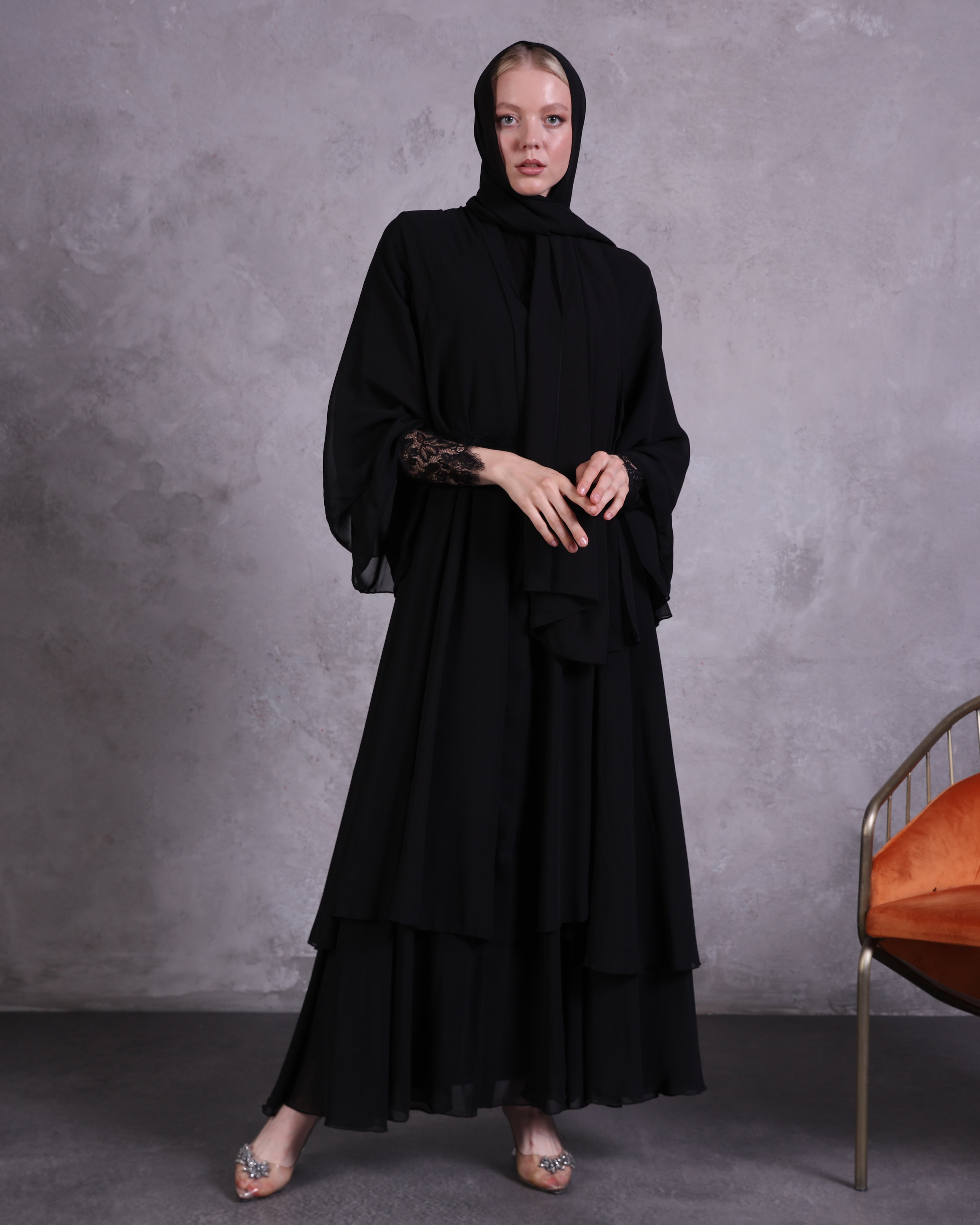 İki Katlı Swarovski Taşlı Abaya