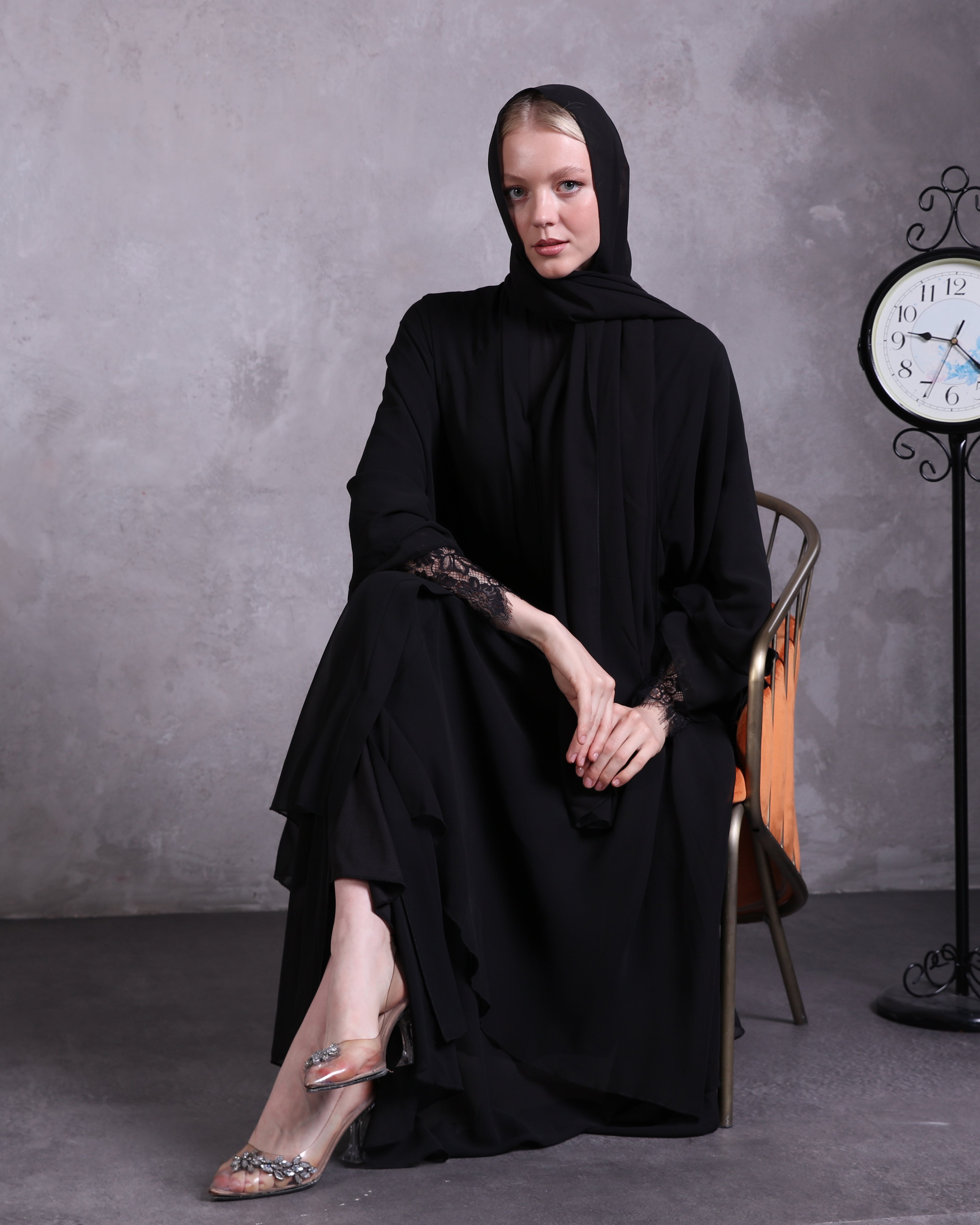 İki Katlı Swarovski Taşlı Abaya