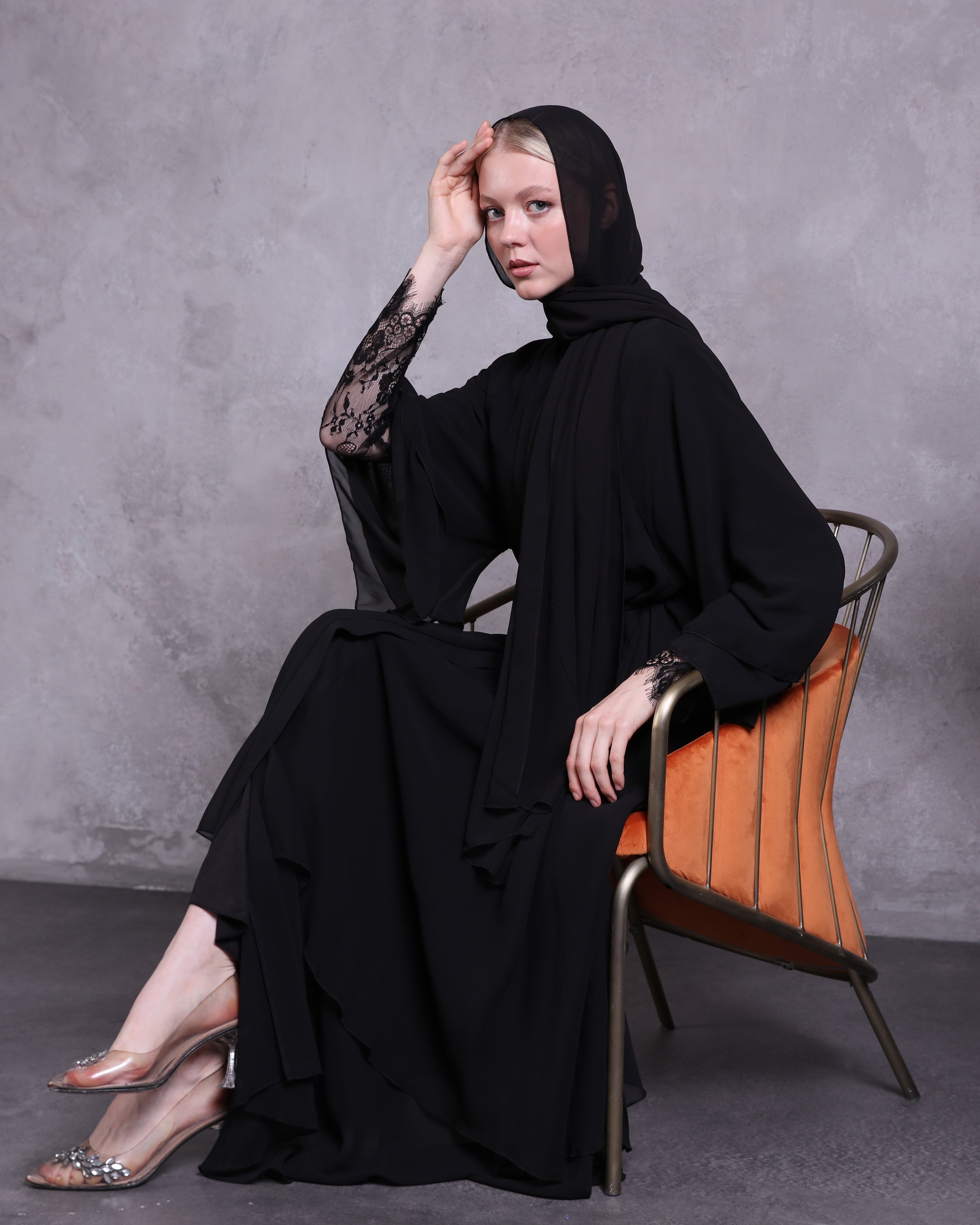 İki Katlı Swarovski Taşlı Abaya