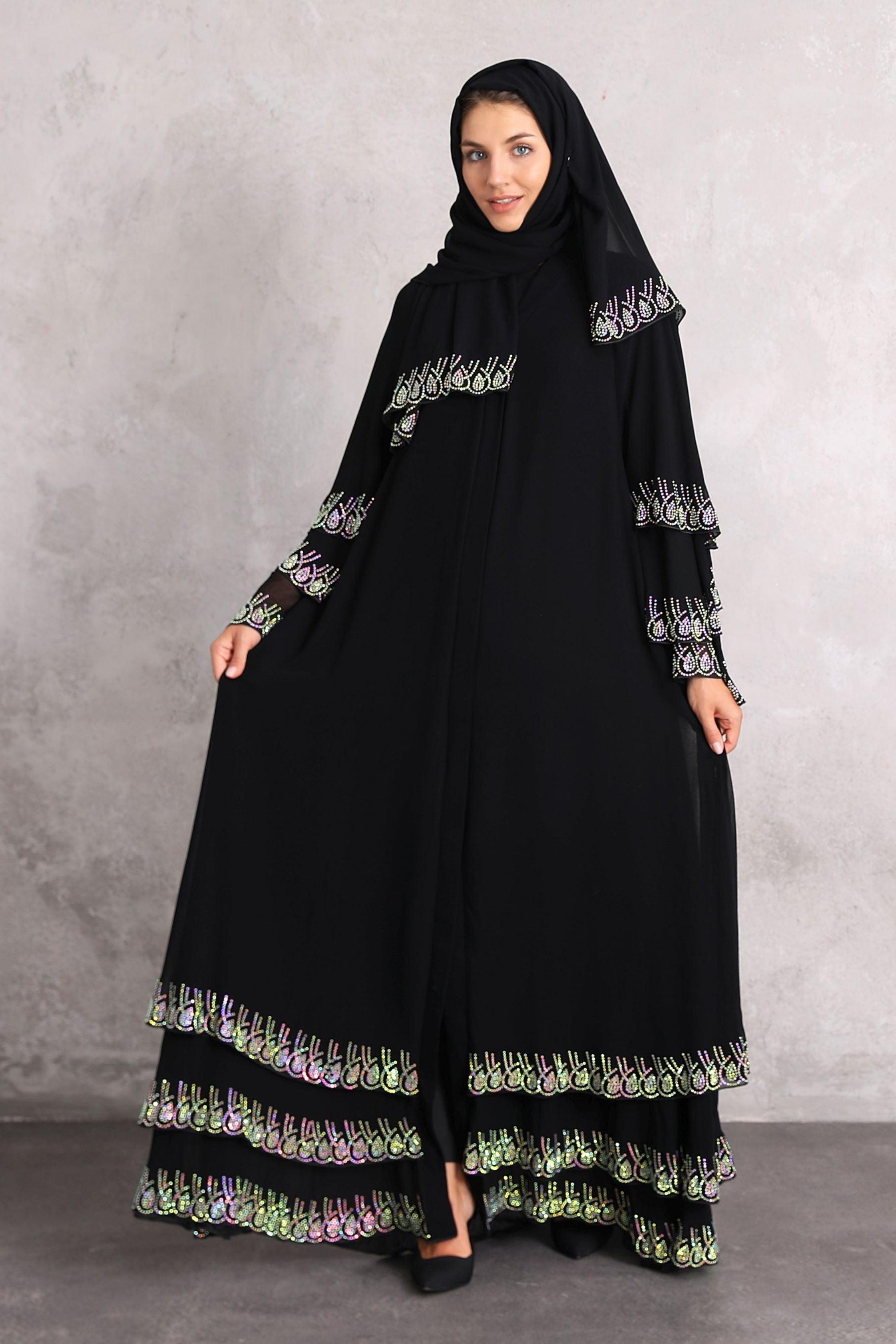 Abaya with Swarovski Stones on the Skirt Ends