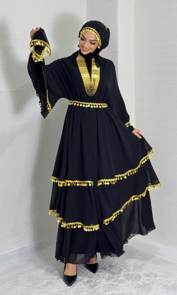 Üç Katlı Siyah Yöresel Abaya